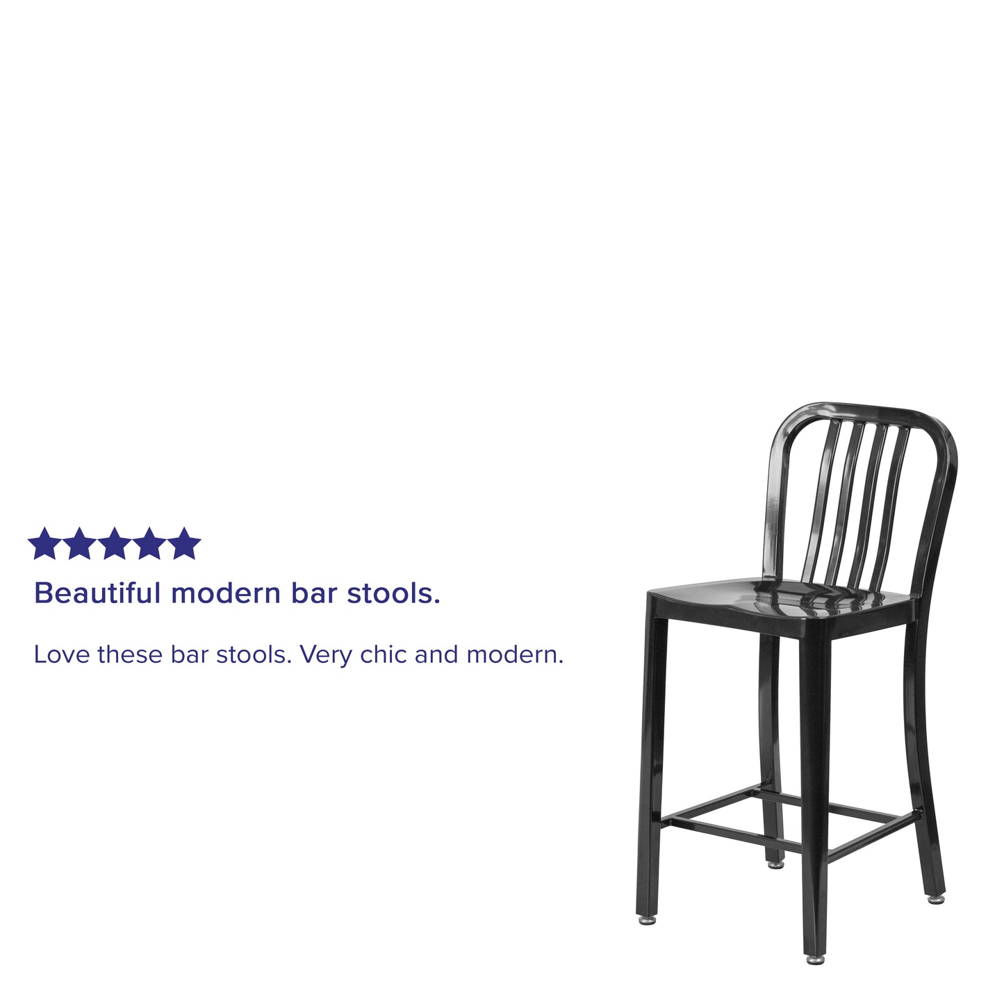 Gael Commercial Grade 24" High Black Metal Indoor-Outdoor Counter Height Stool with Vertical Slat Back Black