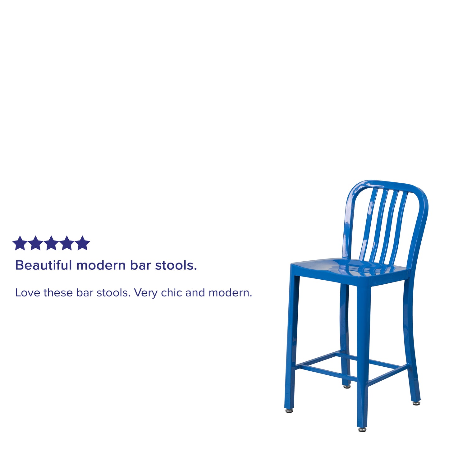 Gael Commercial Grade 24" High Blue Metal Indoor-Outdoor Counter Height Stool with Vertical Slat Back Blue