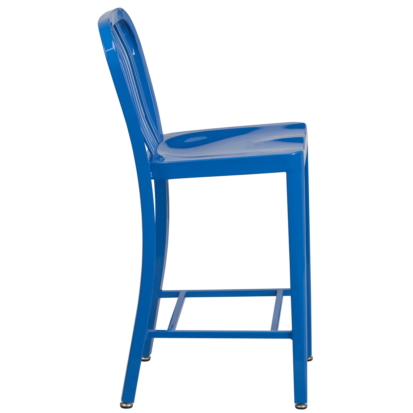Gael Commercial Grade 24" High Blue Metal Indoor-Outdoor Counter Height Stool with Vertical Slat Back Blue