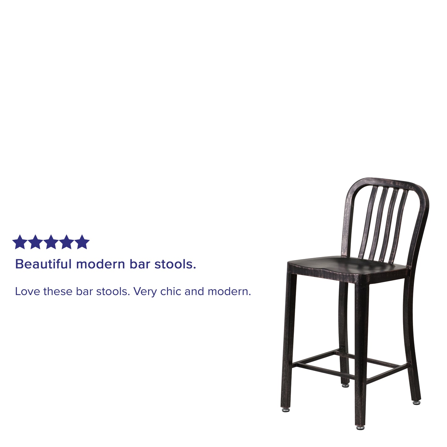 Gael Commercial Grade 24" High Black-Antique Gold Metal Indoor-Outdoor Counter Height Stool with Vertical Slat Back Black-Antique Gold
