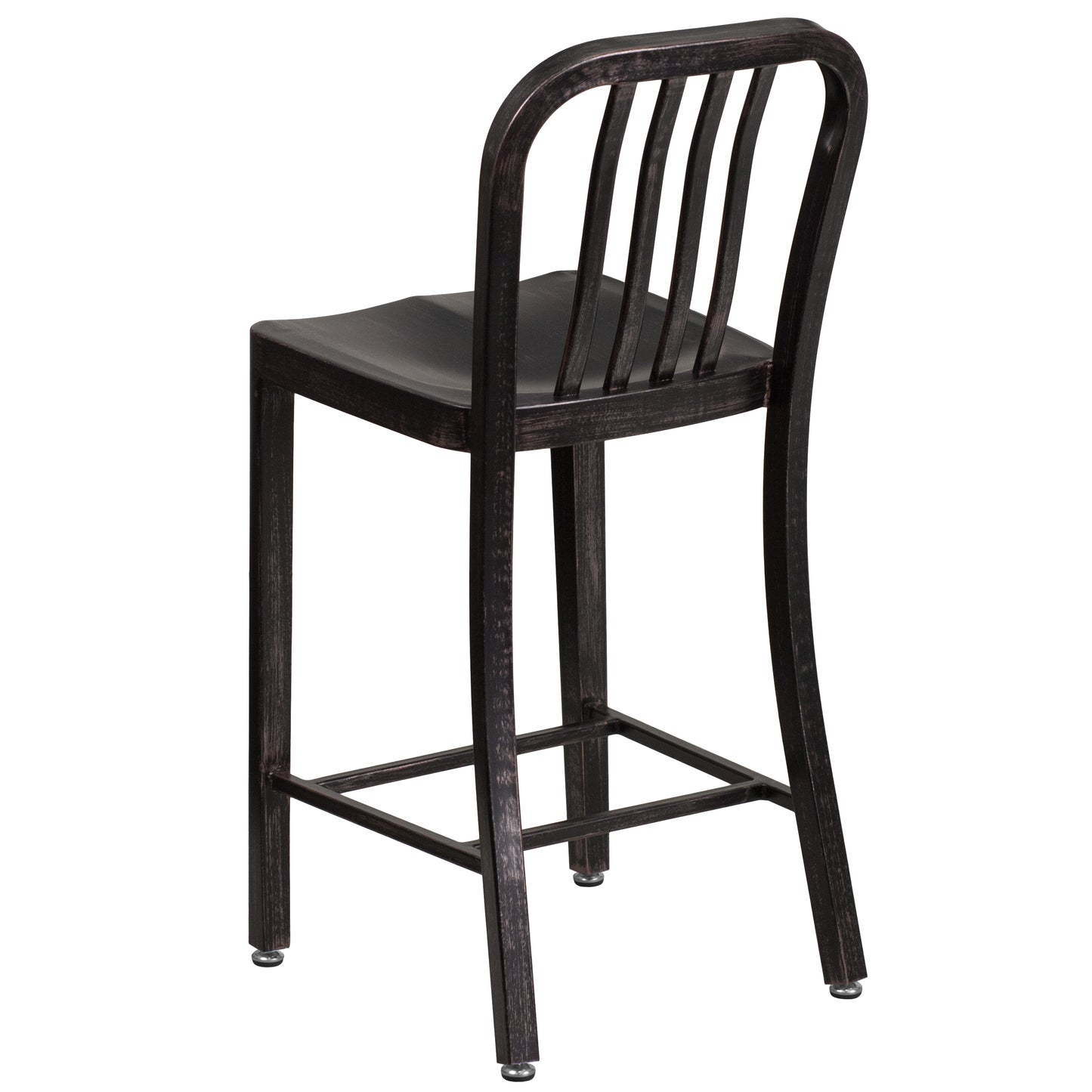 Gael Commercial Grade 24" High Black-Antique Gold Metal Indoor-Outdoor Counter Height Stool with Vertical Slat Back Black-Antique Gold