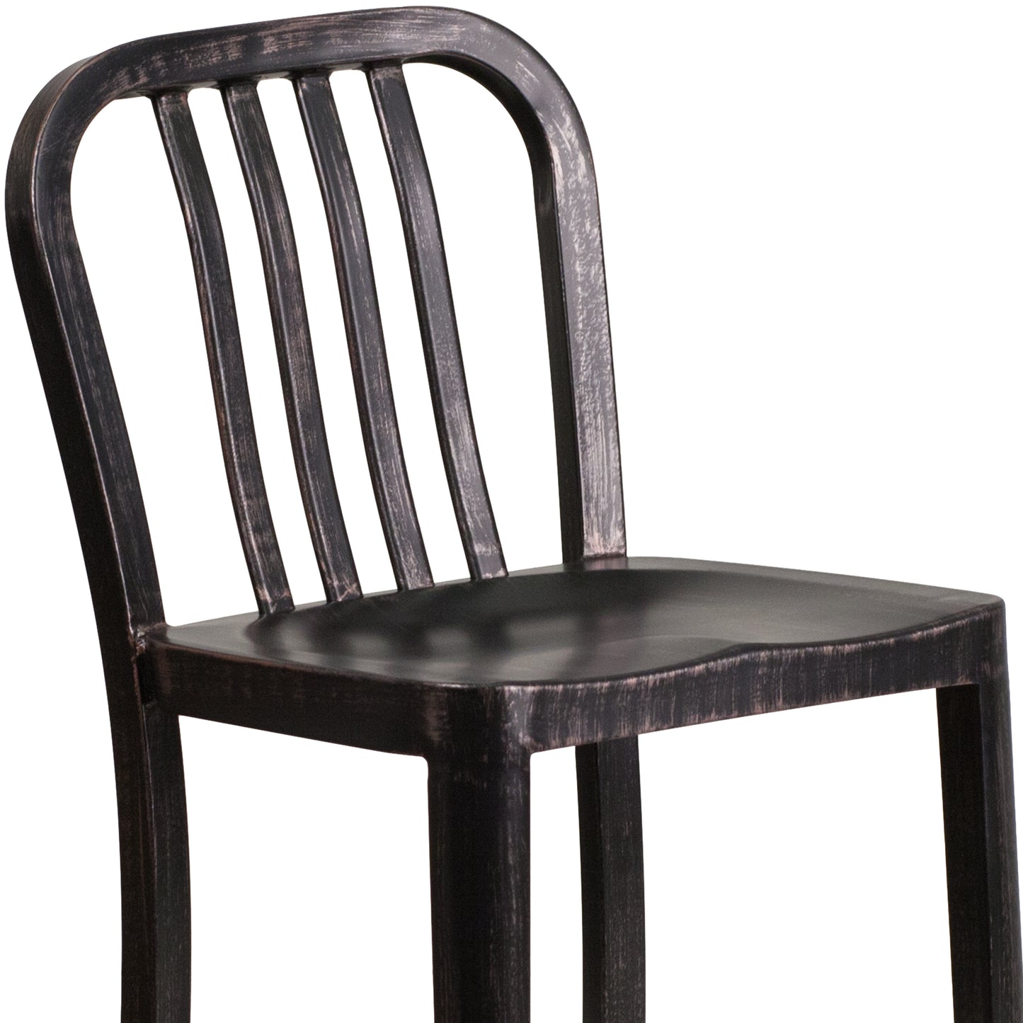 Gael Commercial Grade 24" High Black-Antique Gold Metal Indoor-Outdoor Counter Height Stool with Vertical Slat Back Black-Antique Gold