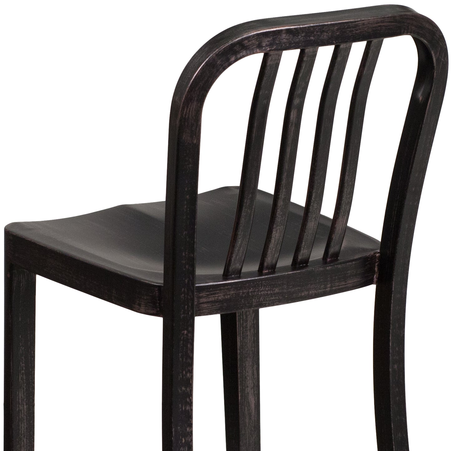 Gael Commercial Grade 24" High Black-Antique Gold Metal Indoor-Outdoor Counter Height Stool with Vertical Slat Back Black-Antique Gold