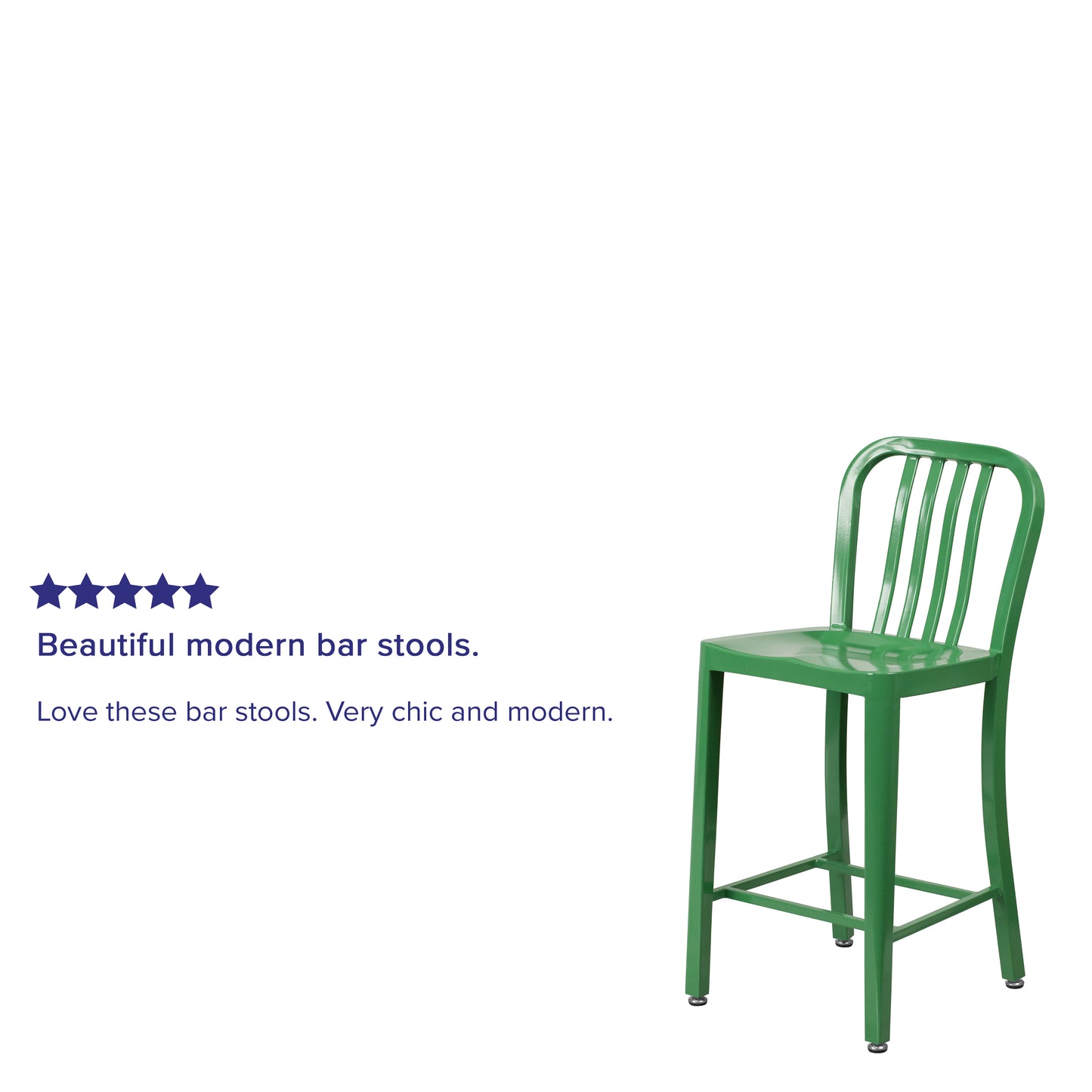Gael Commercial Grade 24" High Green Metal Indoor-Outdoor Counter Height Stool with Vertical Slat Back Green