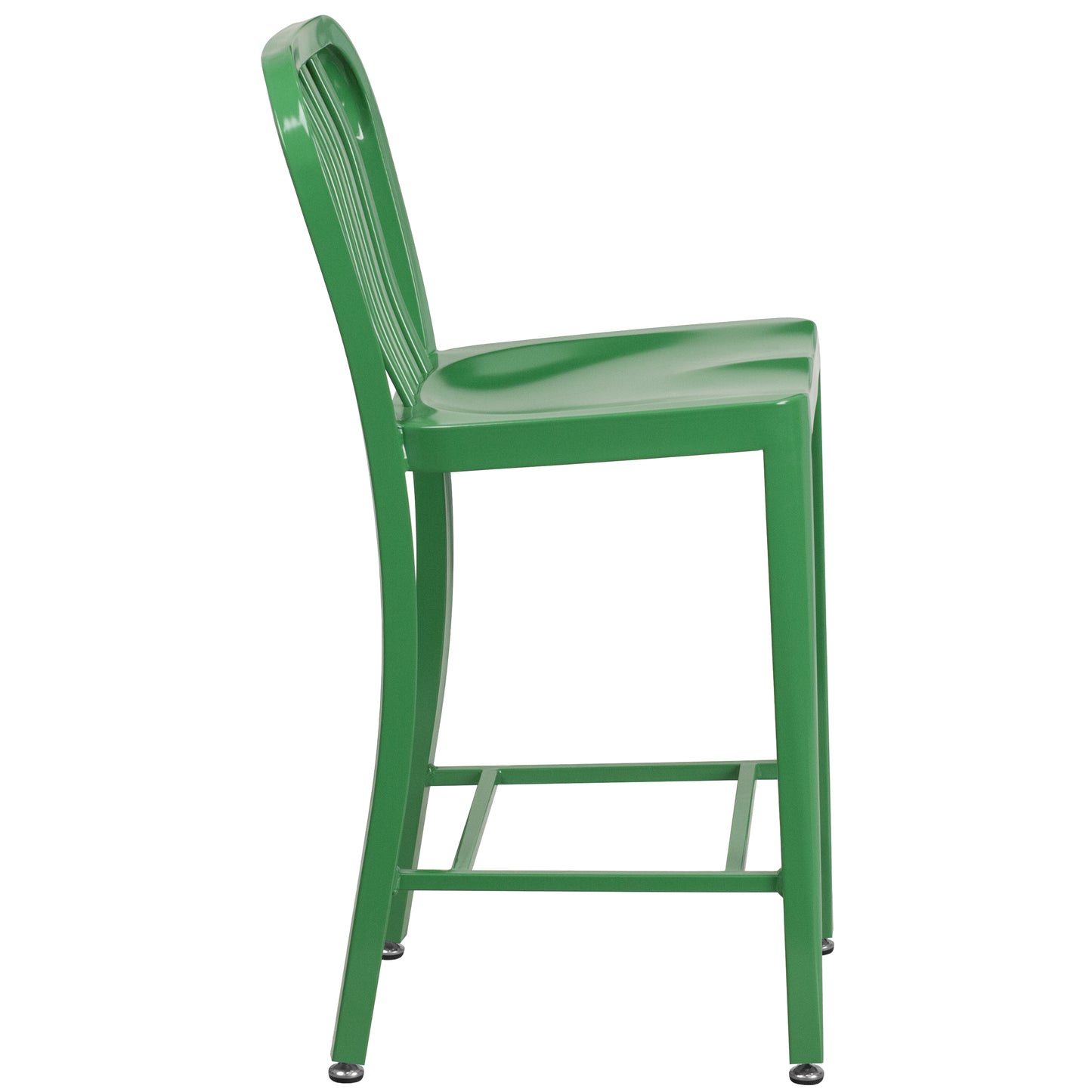 Gael Commercial Grade 24" High Green Metal Indoor-Outdoor Counter Height Stool with Vertical Slat Back Green
