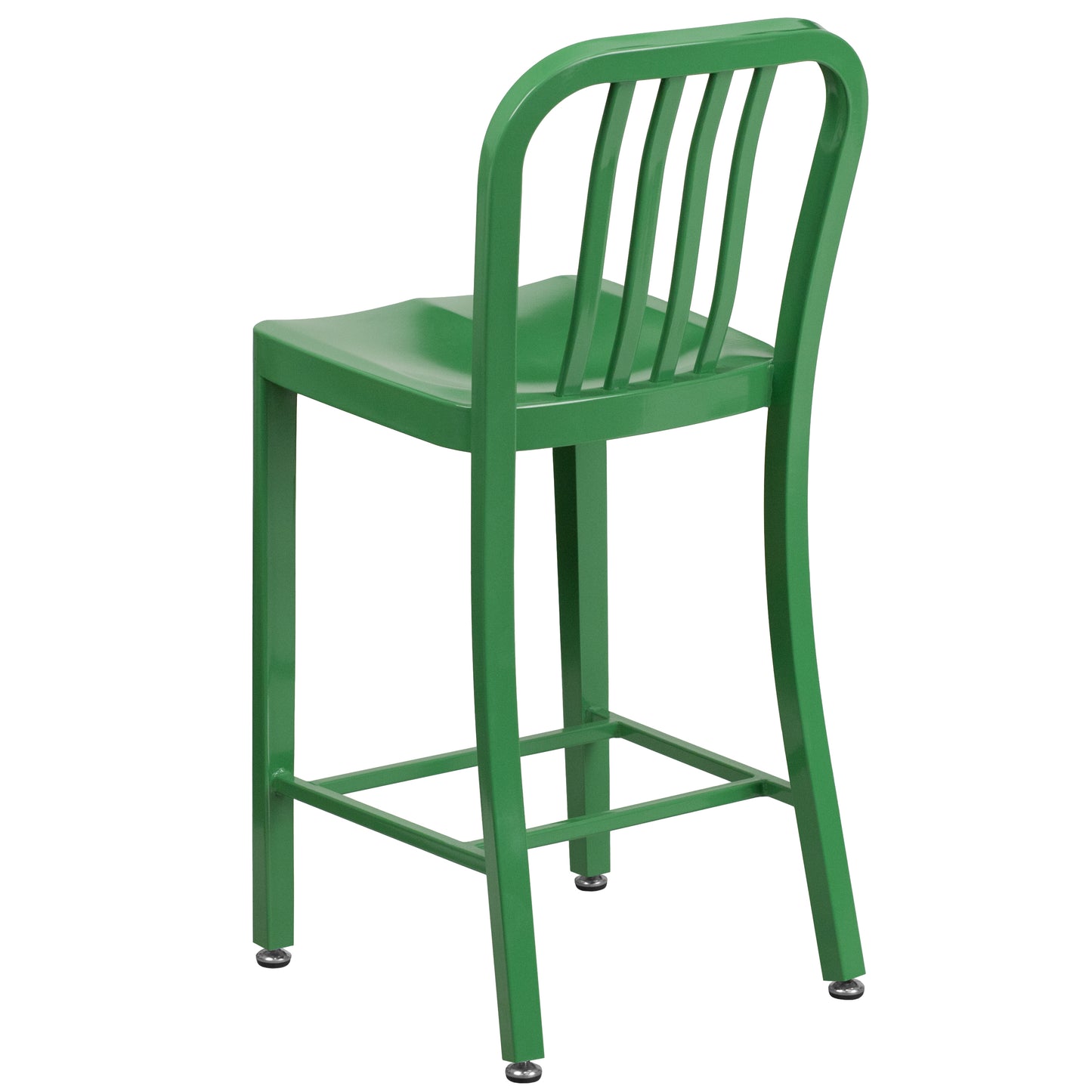 Gael Commercial Grade 24" High Green Metal Indoor-Outdoor Counter Height Stool with Vertical Slat Back Green