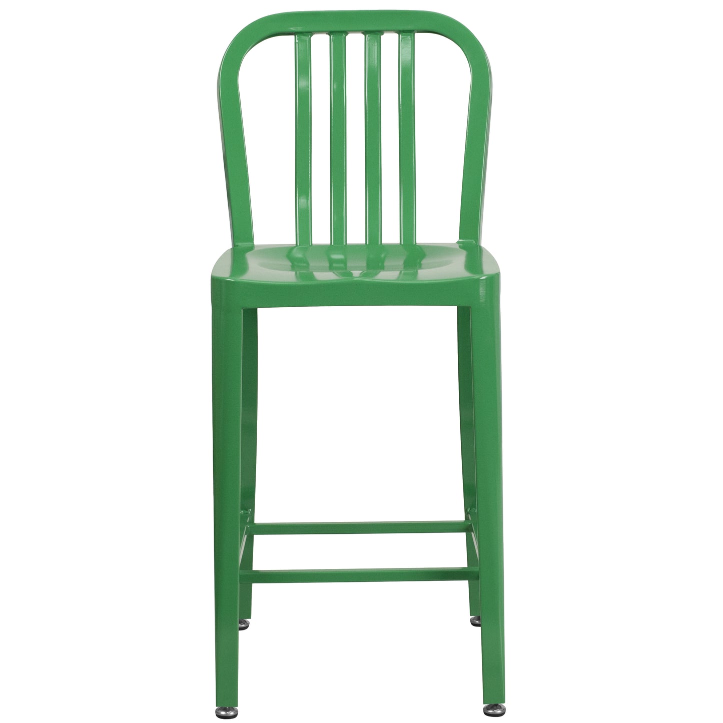 Gael Commercial Grade 24" High Green Metal Indoor-Outdoor Counter Height Stool with Vertical Slat Back Green