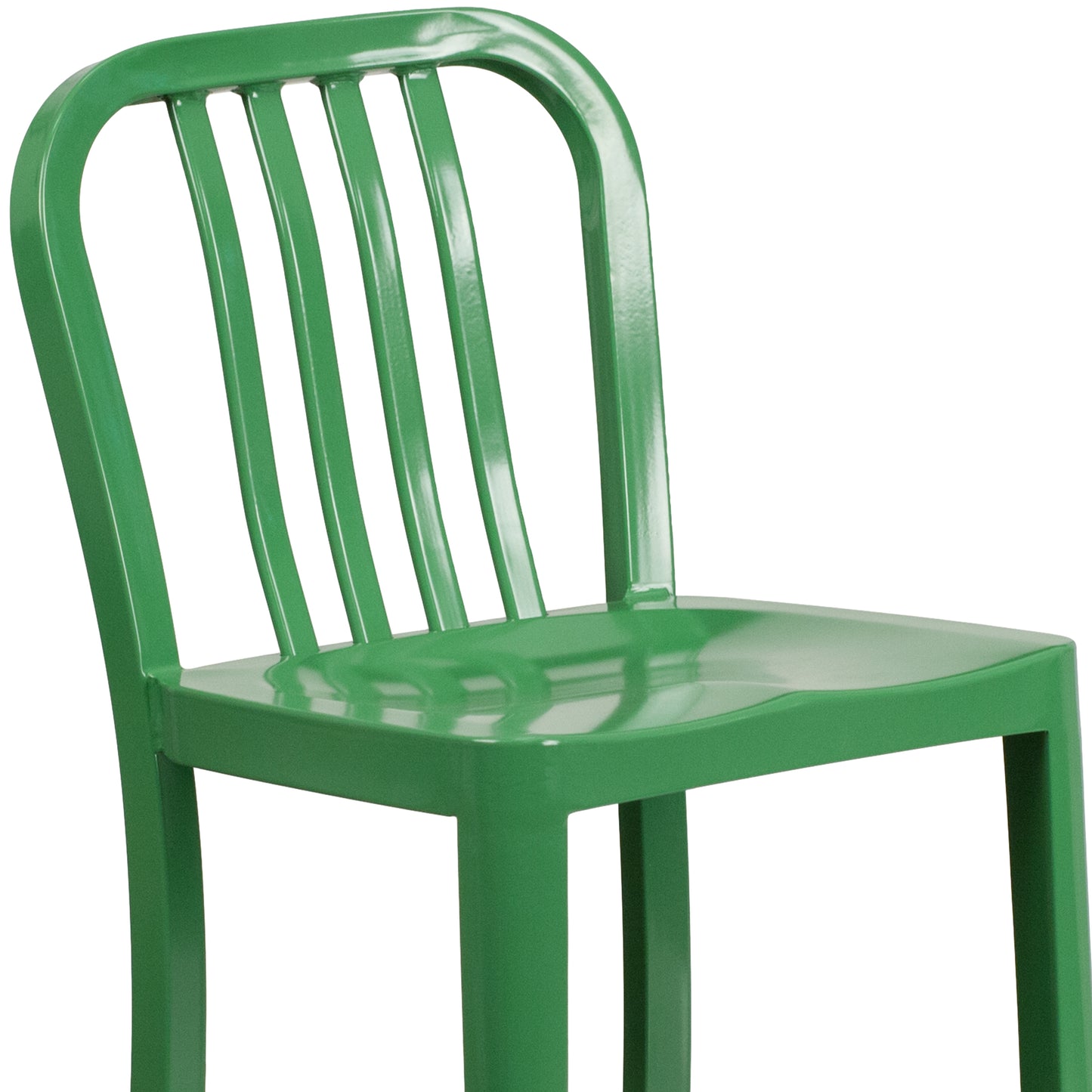 Gael Commercial Grade 24" High Green Metal Indoor-Outdoor Counter Height Stool with Vertical Slat Back Green