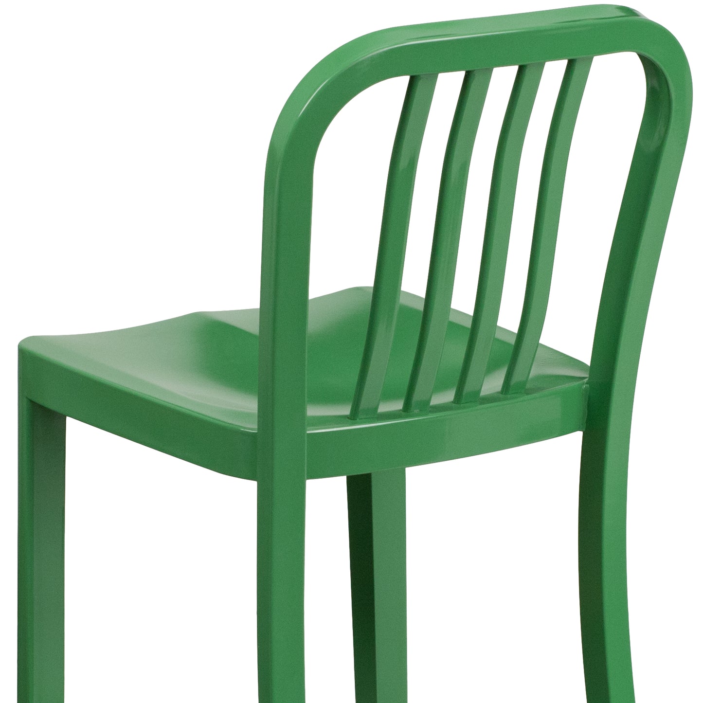 Gael Commercial Grade 24" High Green Metal Indoor-Outdoor Counter Height Stool with Vertical Slat Back Green
