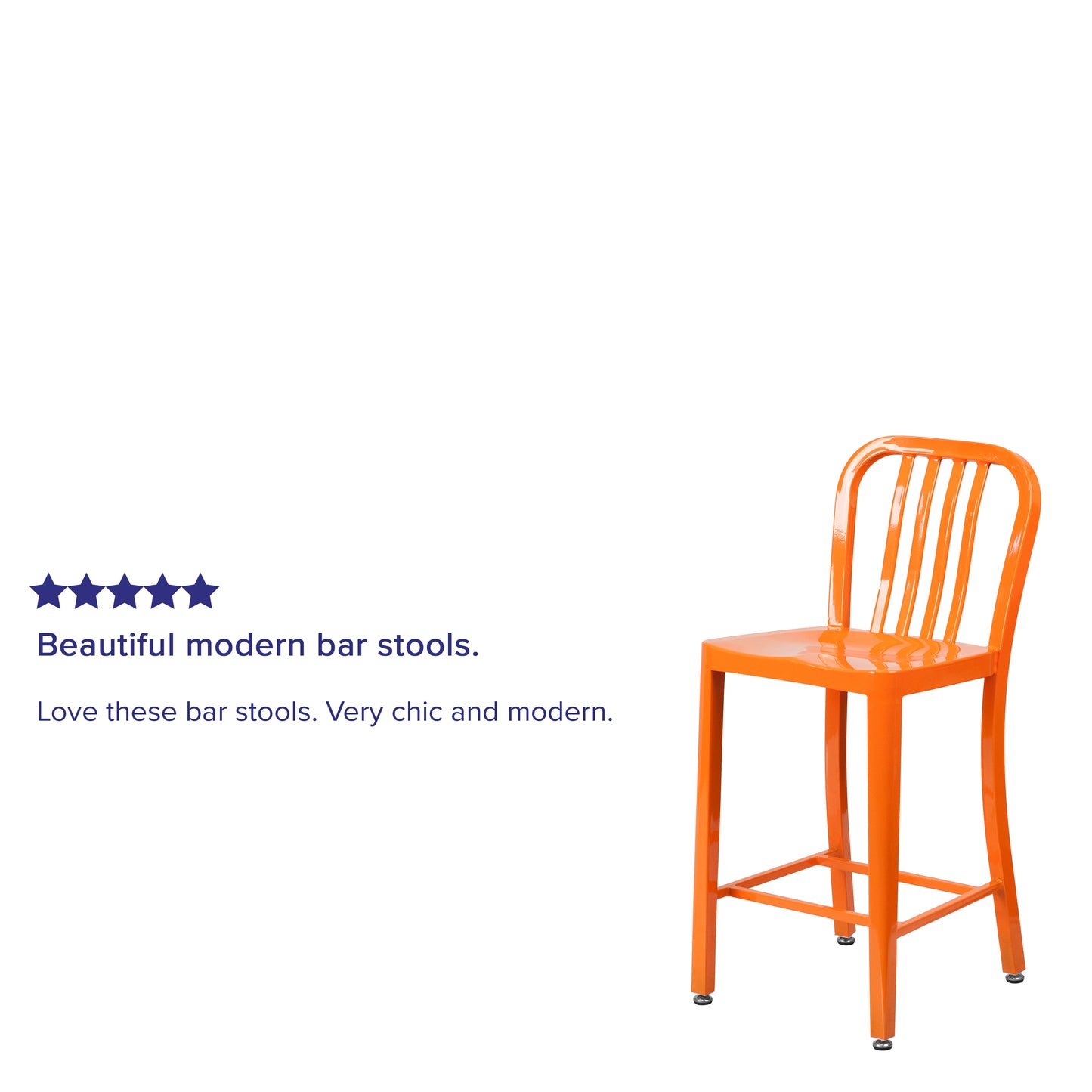 Gael Commercial Grade 24" High Orange Metal Indoor-Outdoor Counter Height Stool with Vertical Slat Back Orange