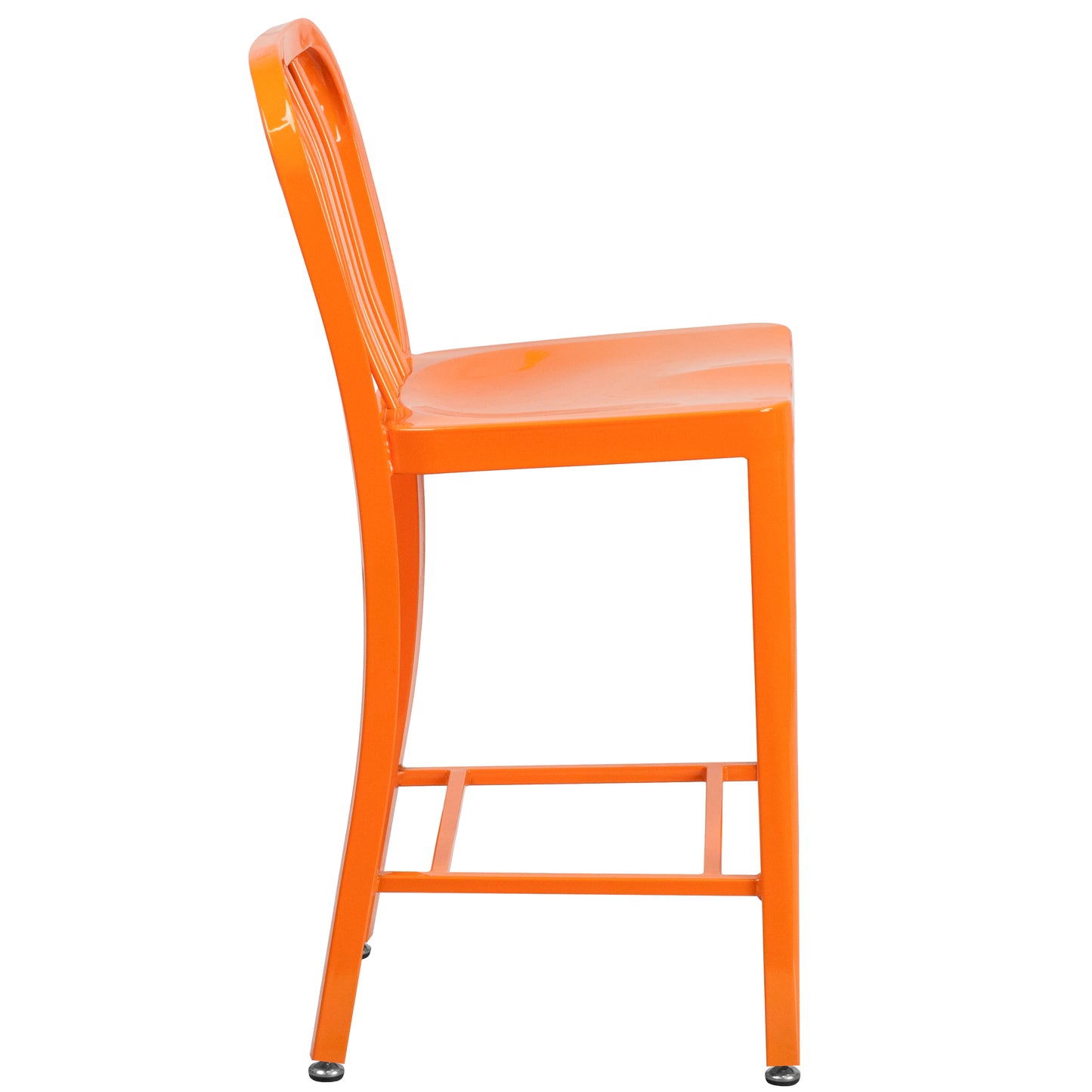 Gael Commercial Grade 24" High Orange Metal Indoor-Outdoor Counter Height Stool with Vertical Slat Back Orange