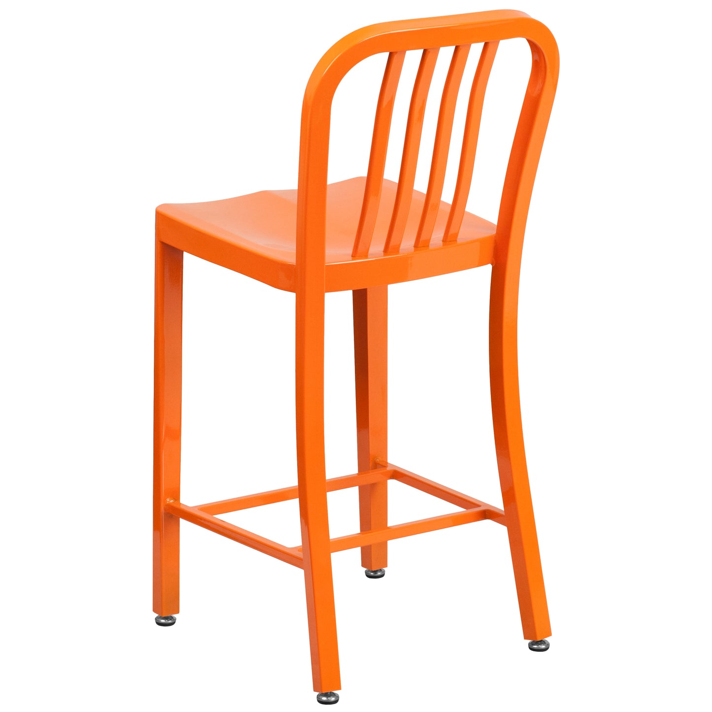 Gael Commercial Grade 24" High Orange Metal Indoor-Outdoor Counter Height Stool with Vertical Slat Back Orange