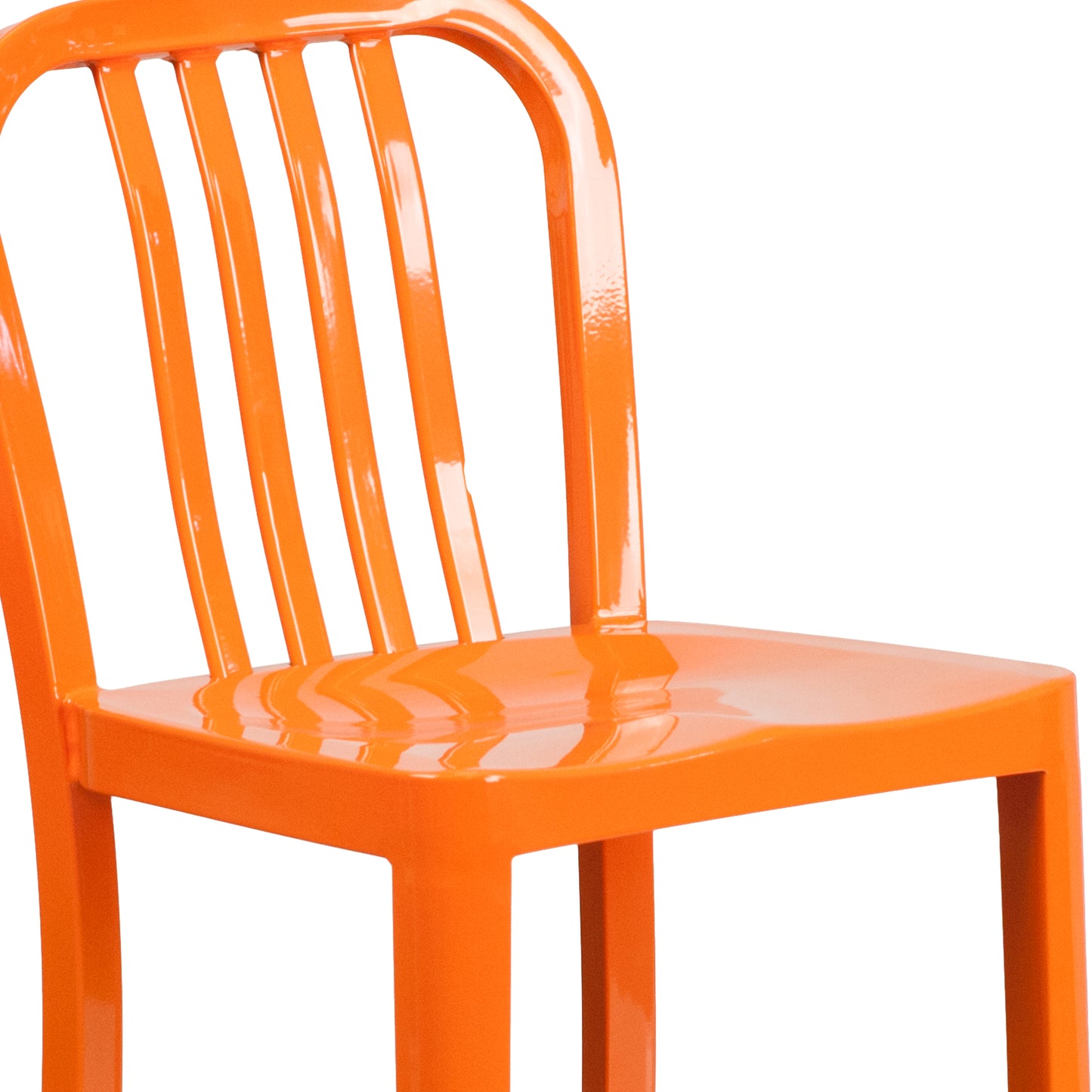 Gael Commercial Grade 24" High Orange Metal Indoor-Outdoor Counter Height Stool with Vertical Slat Back Orange