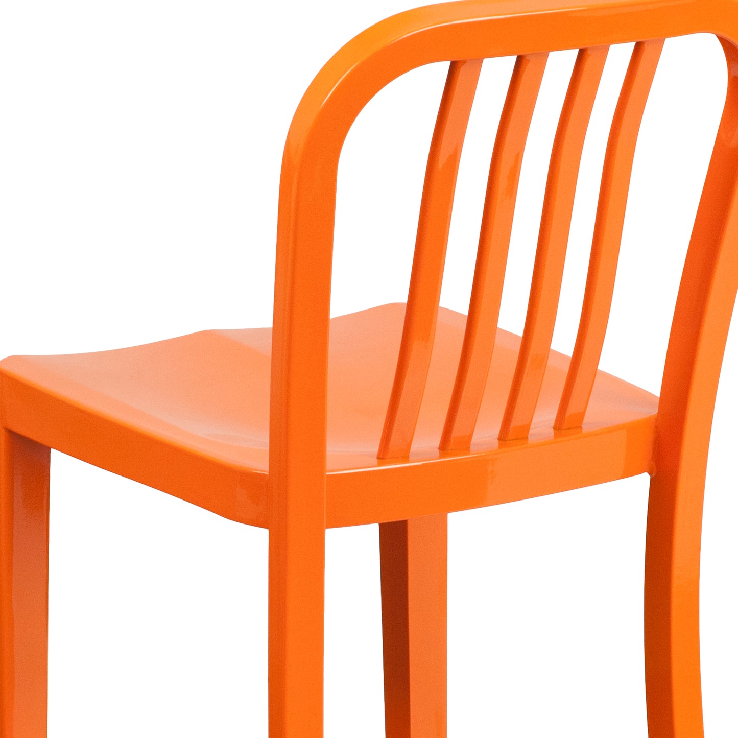 Gael Commercial Grade 24" High Orange Metal Indoor-Outdoor Counter Height Stool with Vertical Slat Back Orange