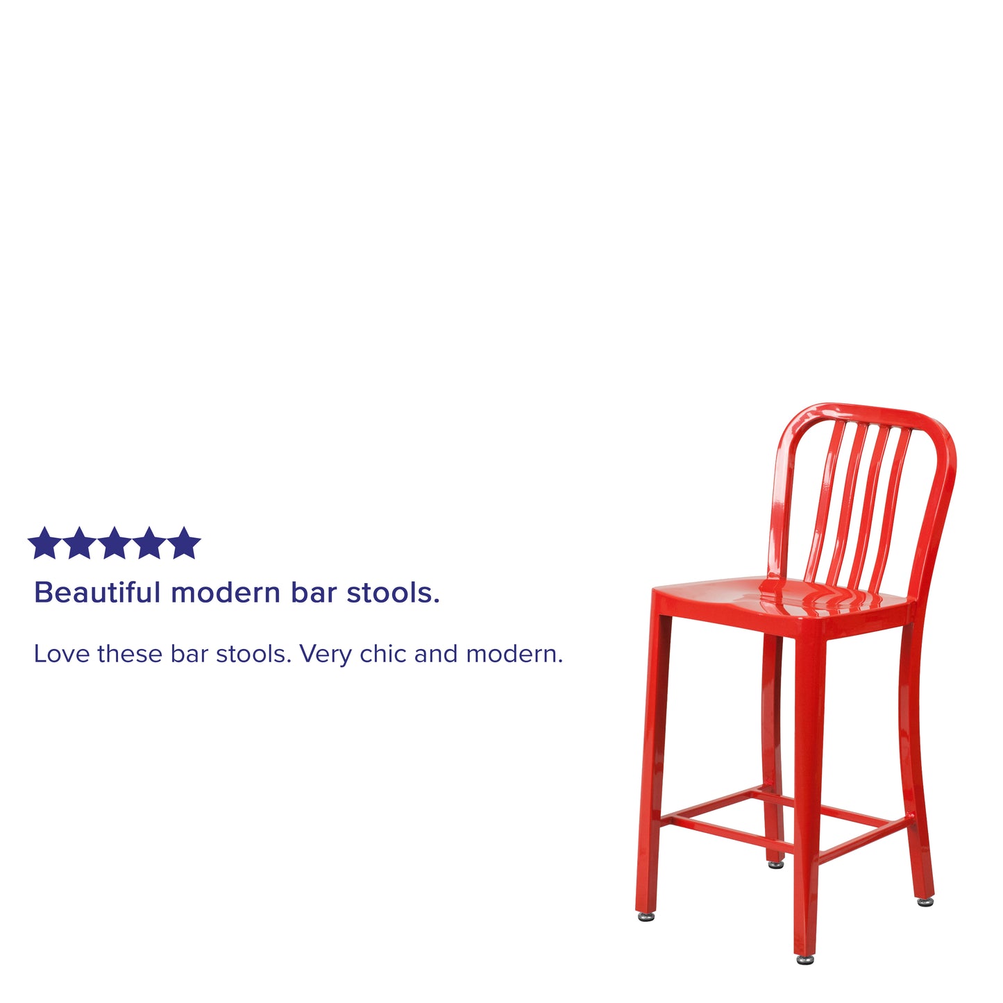 Gael Commercial Grade 24" High Red Metal Indoor-Outdoor Counter Height Stool with Vertical Slat Back Red