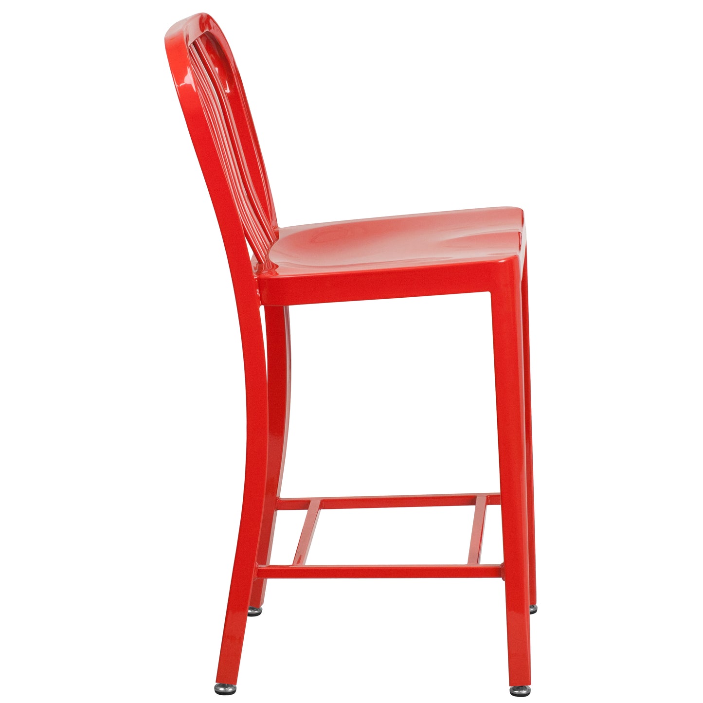 Gael Commercial Grade 24" High Red Metal Indoor-Outdoor Counter Height Stool with Vertical Slat Back Red
