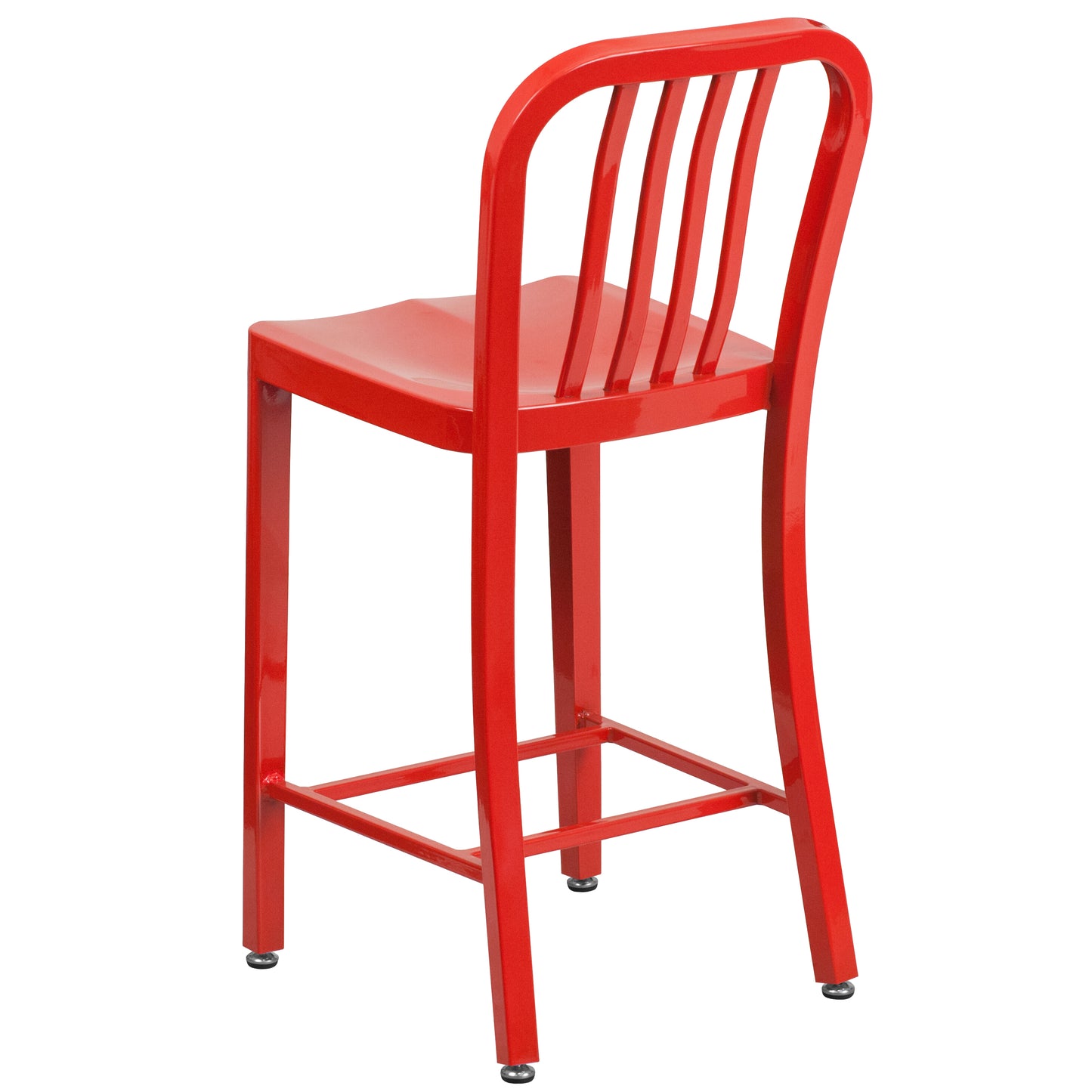 Gael Commercial Grade 24" High Red Metal Indoor-Outdoor Counter Height Stool with Vertical Slat Back Red