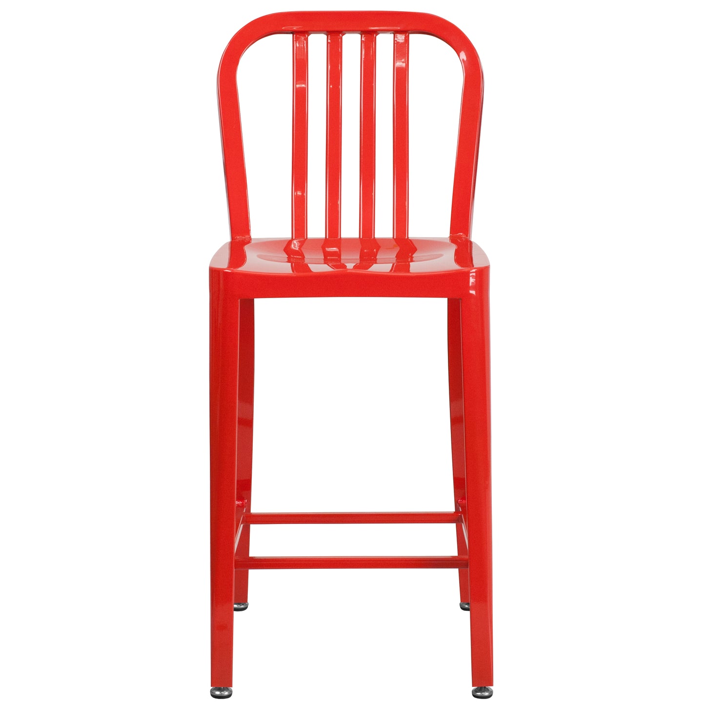 Gael Commercial Grade 24" High Red Metal Indoor-Outdoor Counter Height Stool with Vertical Slat Back Red