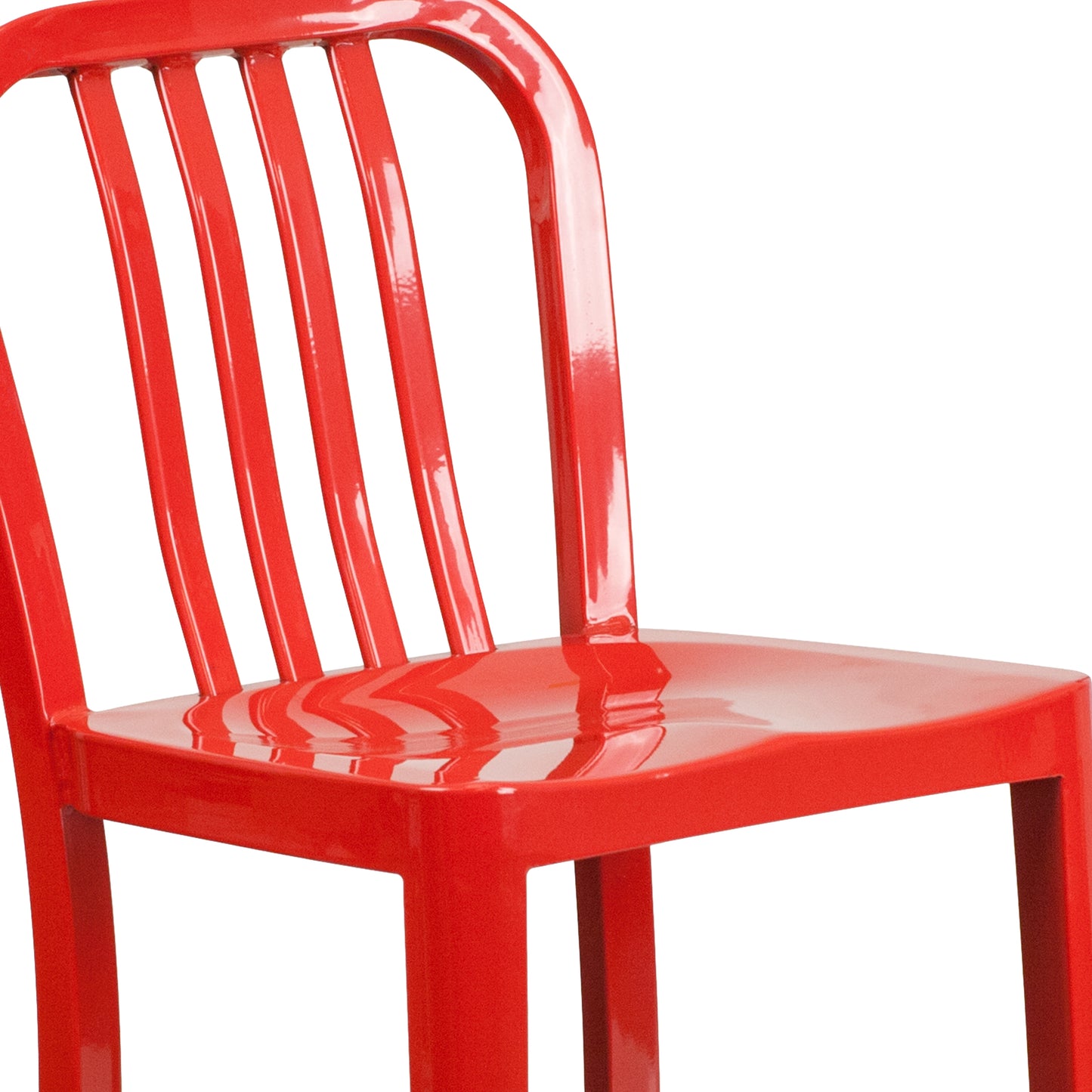 Gael Commercial Grade 24" High Red Metal Indoor-Outdoor Counter Height Stool with Vertical Slat Back Red