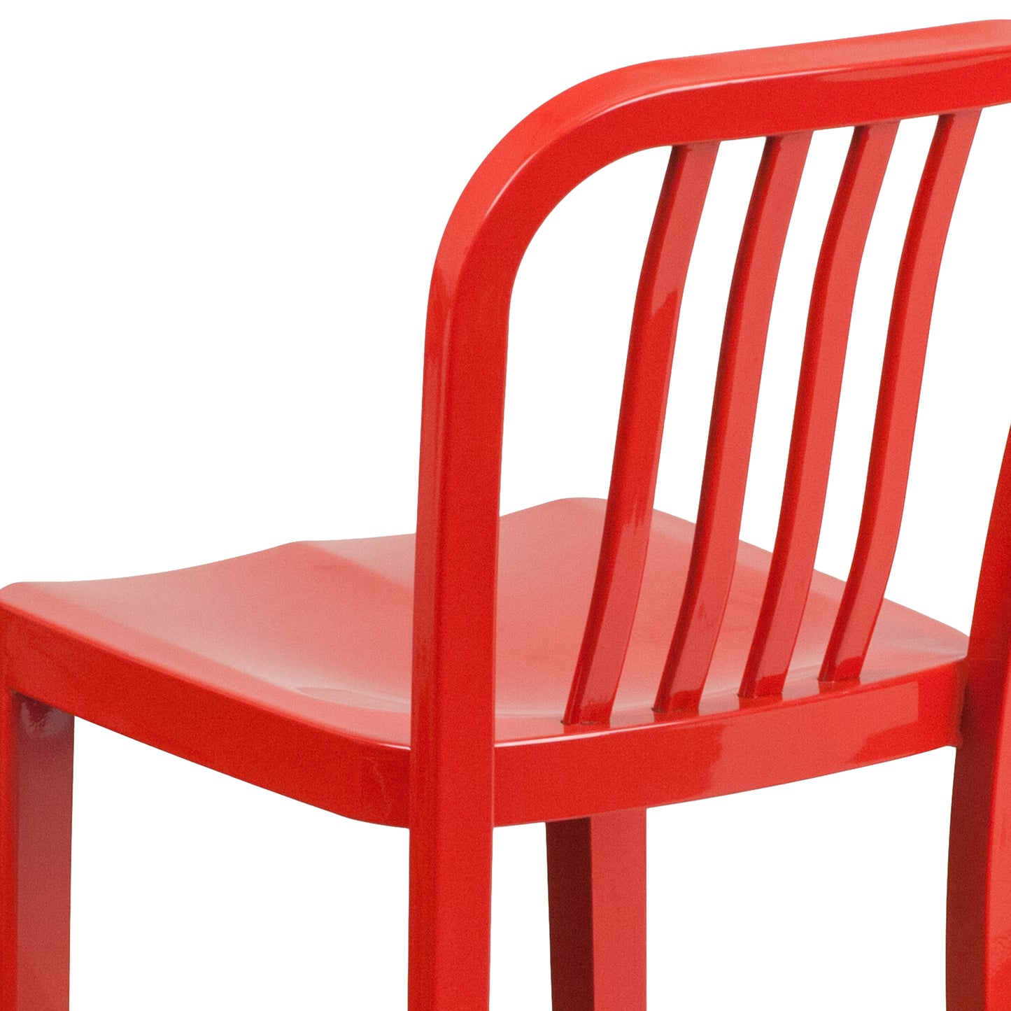 Gael Commercial Grade 24" High Red Metal Indoor-Outdoor Counter Height Stool with Vertical Slat Back Red