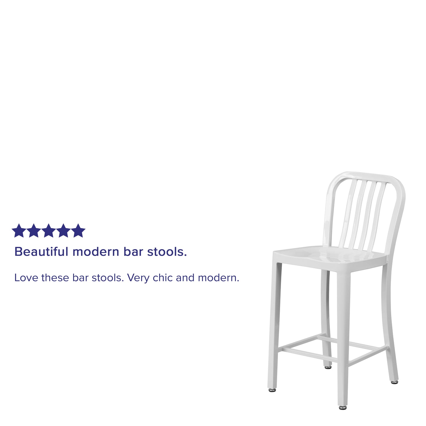 Gael Commercial Grade 24" High White Metal Indoor-Outdoor Counter Height Stool with Vertical Slat Back White
