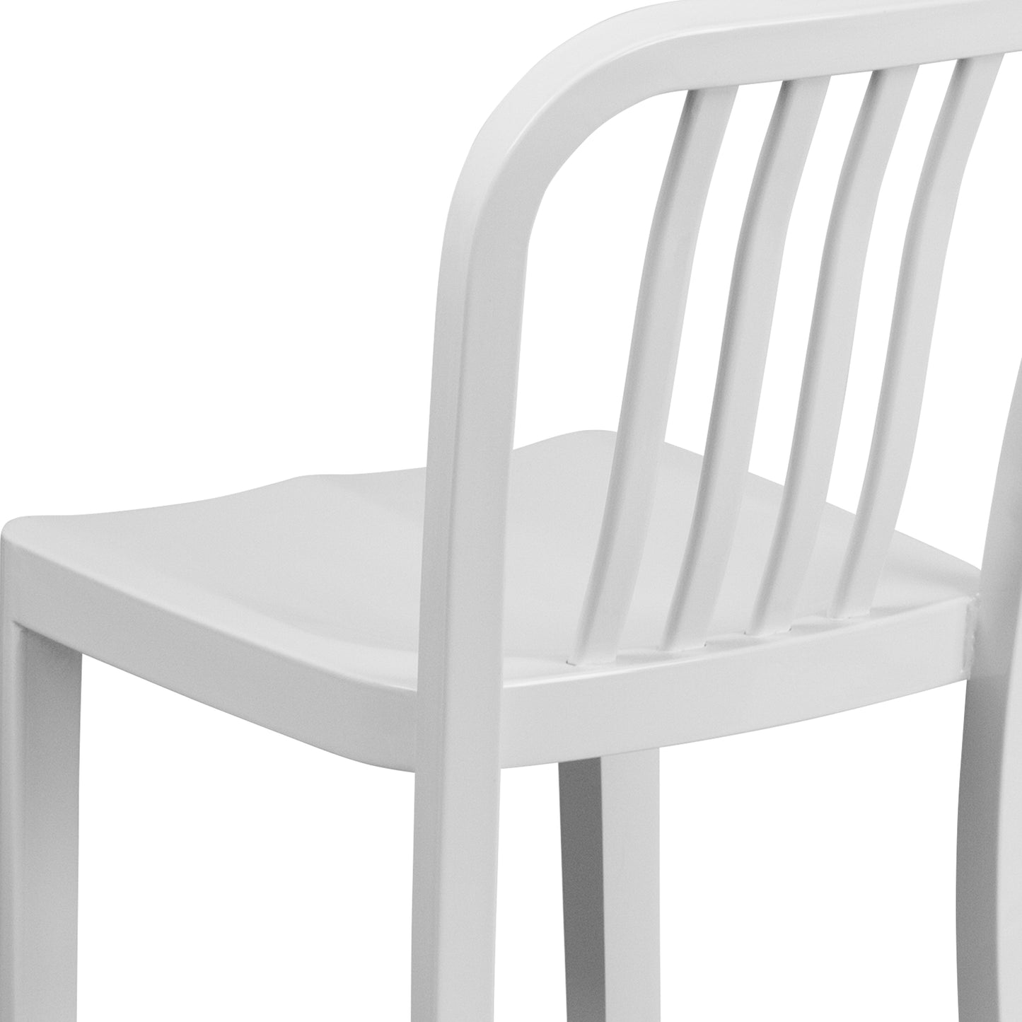 Gael Commercial Grade 24" High White Metal Indoor-Outdoor Counter Height Stool with Vertical Slat Back White