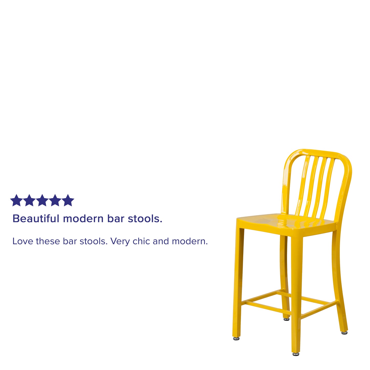 Gael Commercial Grade 24" High Yellow Metal Indoor-Outdoor Counter Height Stool with Vertical Slat Back Yellow