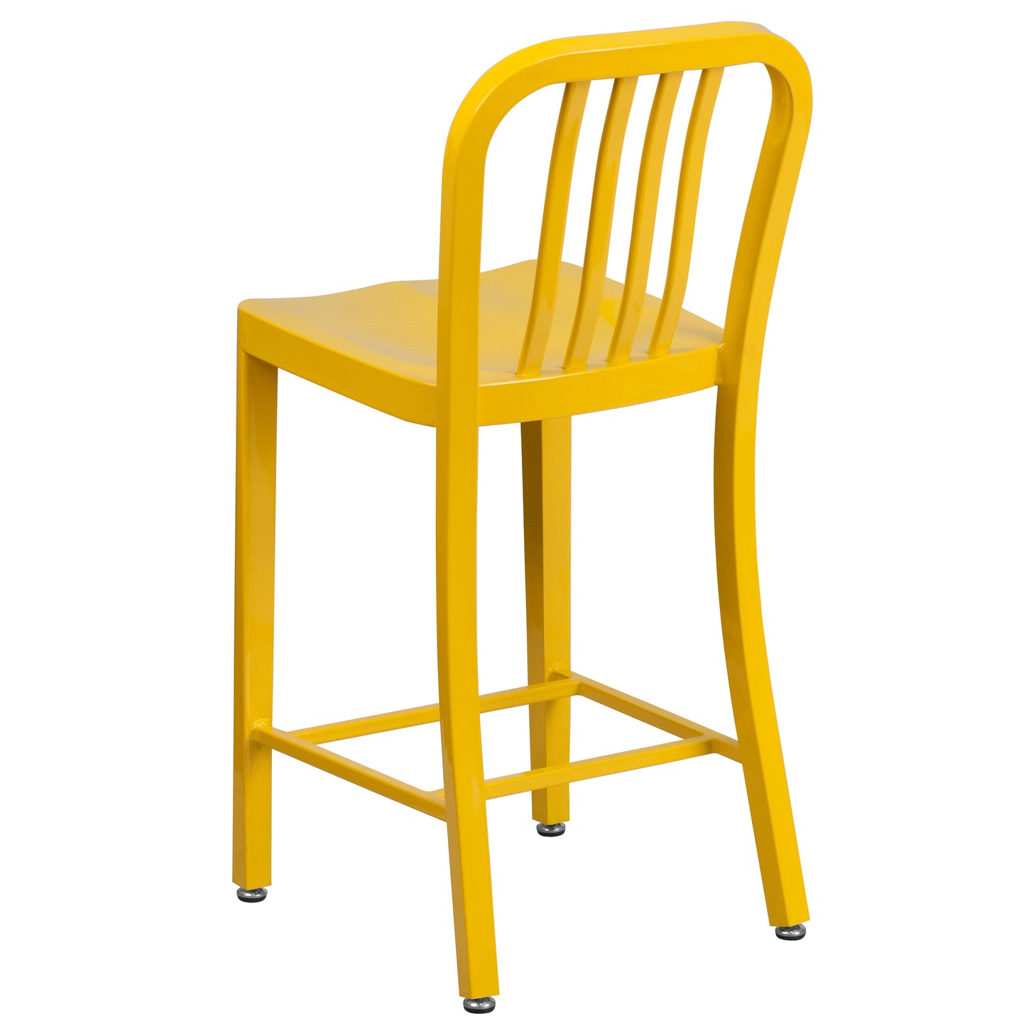 Gael Commercial Grade 24" High Yellow Metal Indoor-Outdoor Counter Height Stool with Vertical Slat Back Yellow