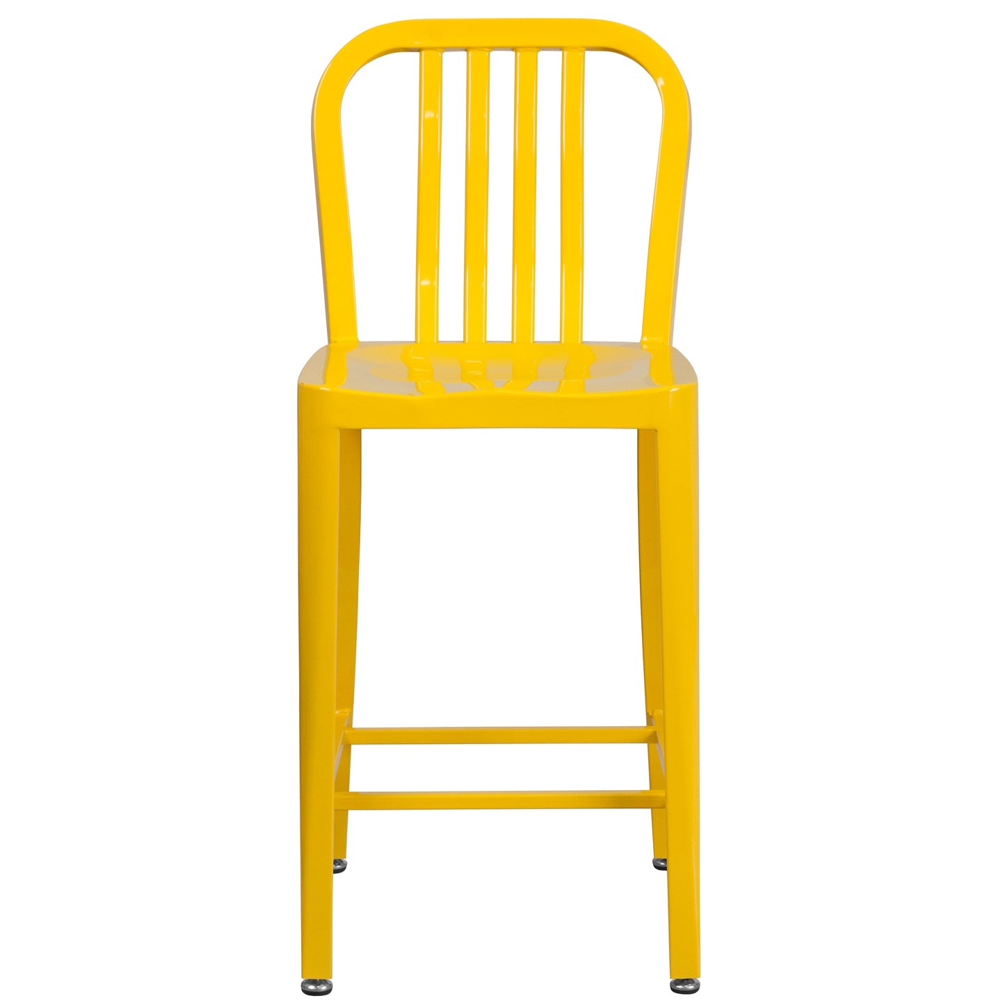 Gael Commercial Grade 24" High Yellow Metal Indoor-Outdoor Counter Height Stool with Vertical Slat Back Yellow