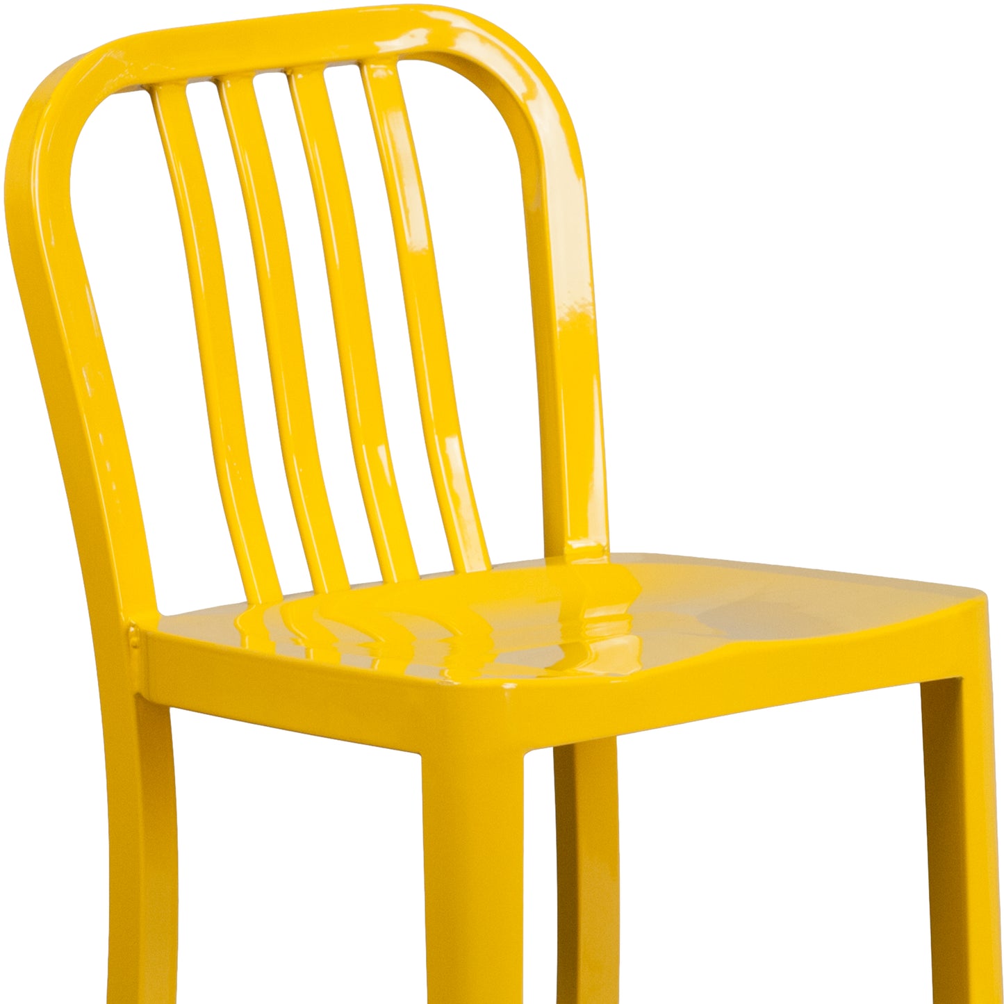 Gael Commercial Grade 24" High Yellow Metal Indoor-Outdoor Counter Height Stool with Vertical Slat Back Yellow