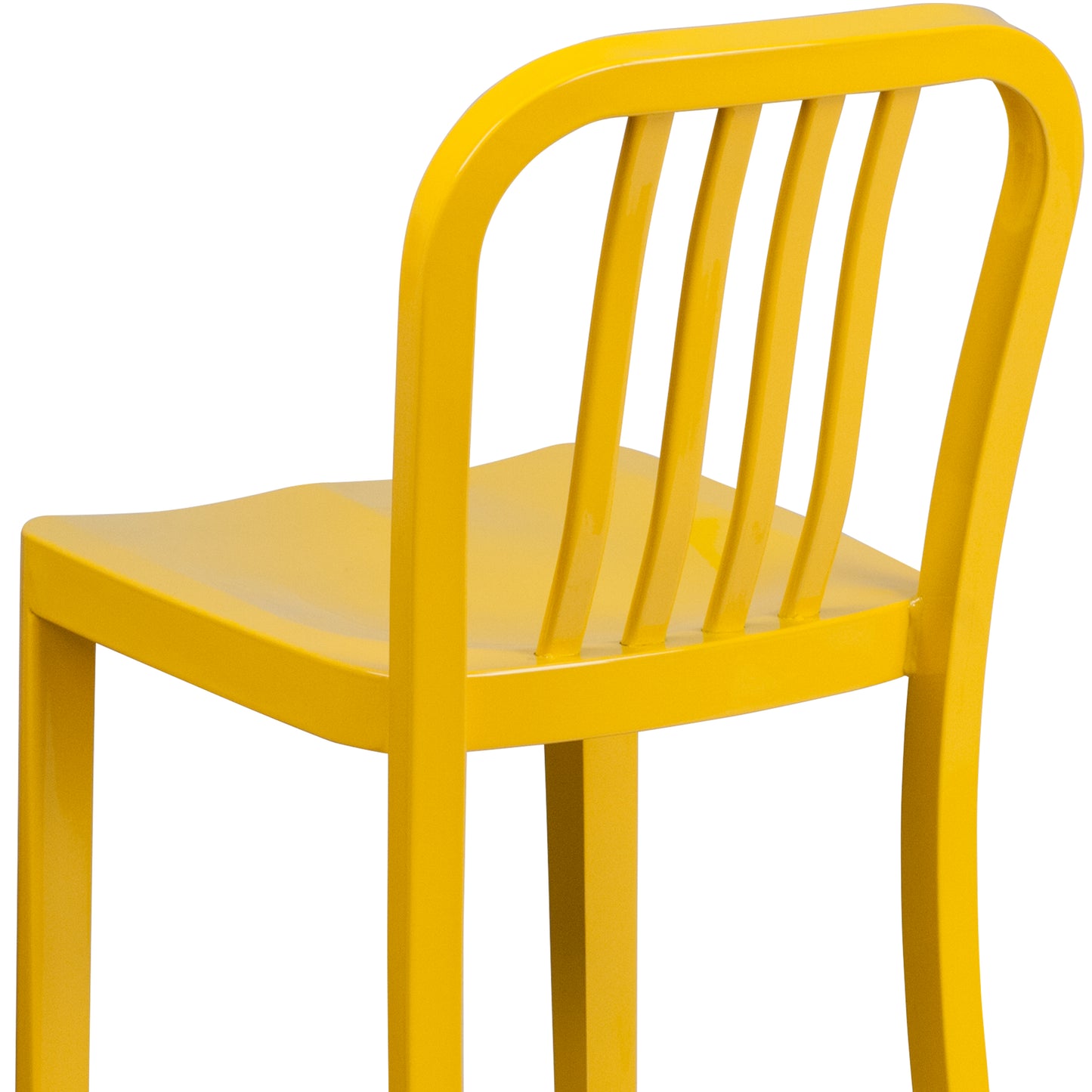 Gael Commercial Grade 24" High Yellow Metal Indoor-Outdoor Counter Height Stool with Vertical Slat Back Yellow