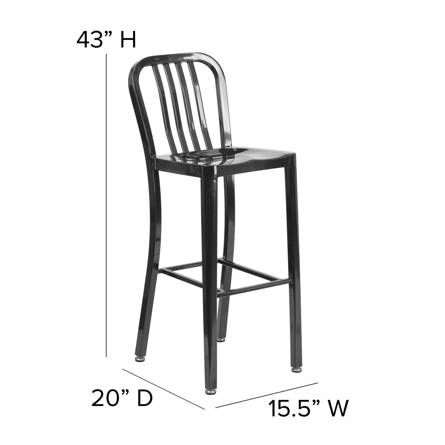 Gael Commercial Grade 30" High Black Metal Indoor-Outdoor Barstool with Vertical Slat Back Black