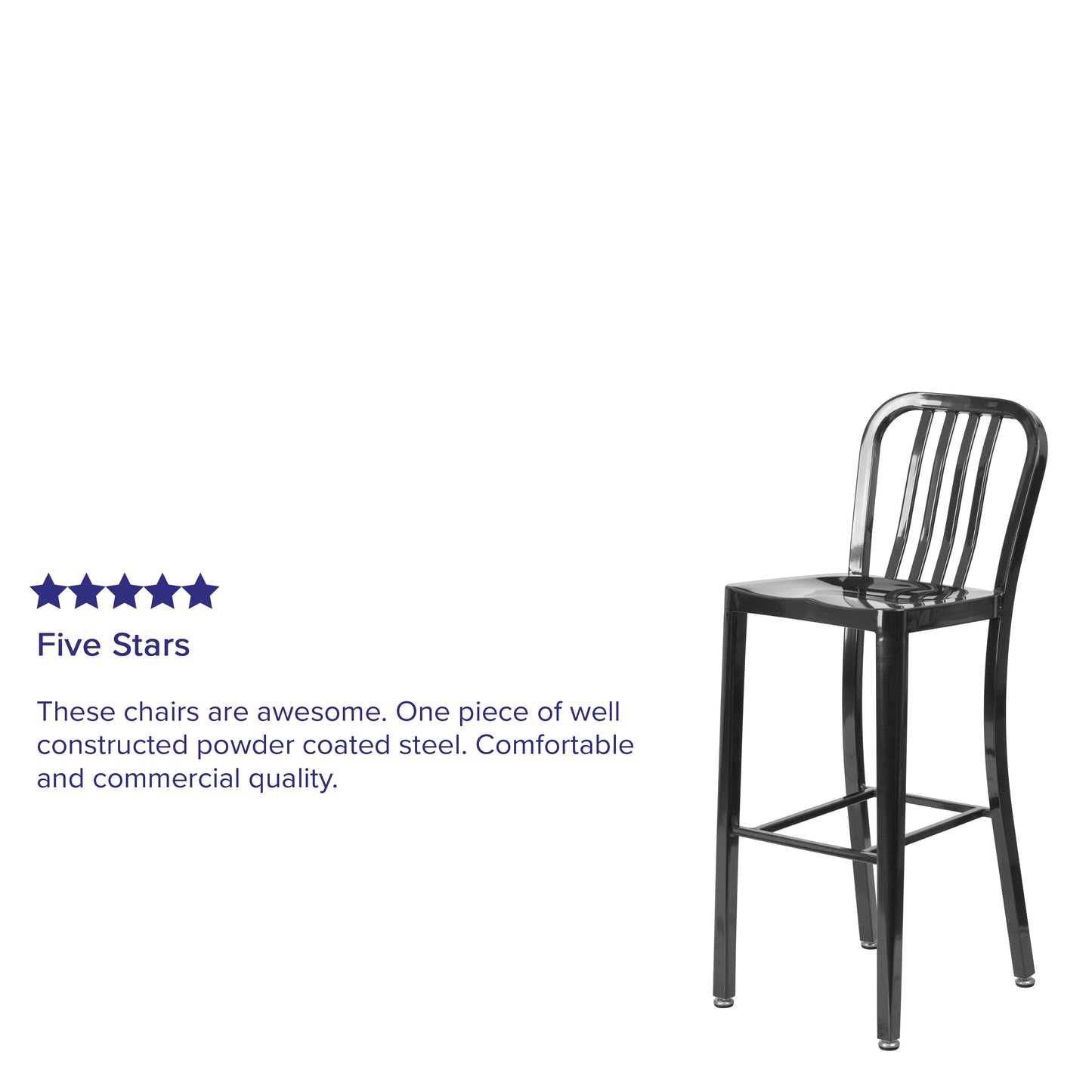 Gael Commercial Grade 30" High Black Metal Indoor-Outdoor Barstool with Vertical Slat Back Black
