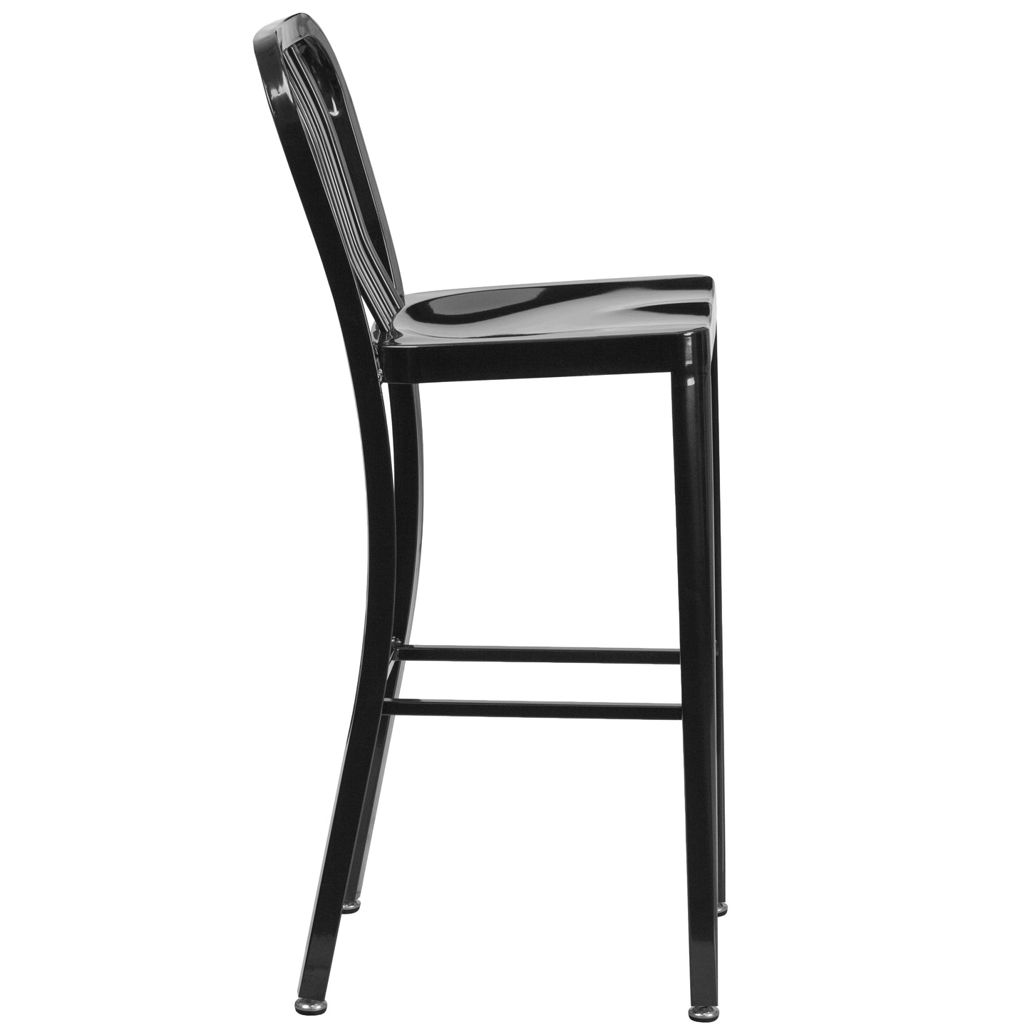Gael Commercial Grade 30" High Black Metal Indoor-Outdoor Barstool with Vertical Slat Back Black