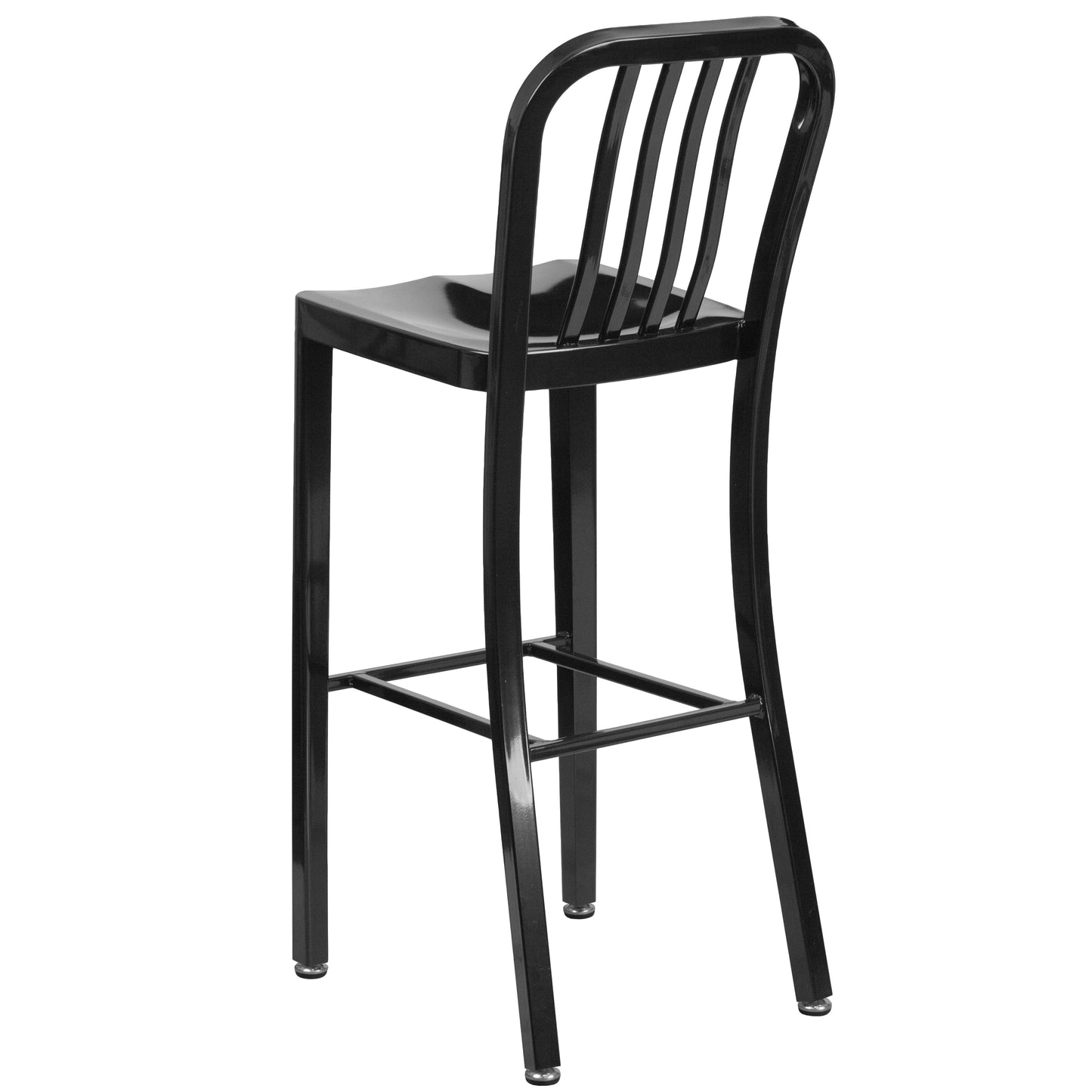 Gael Commercial Grade 30" High Black Metal Indoor-Outdoor Barstool with Vertical Slat Back Black