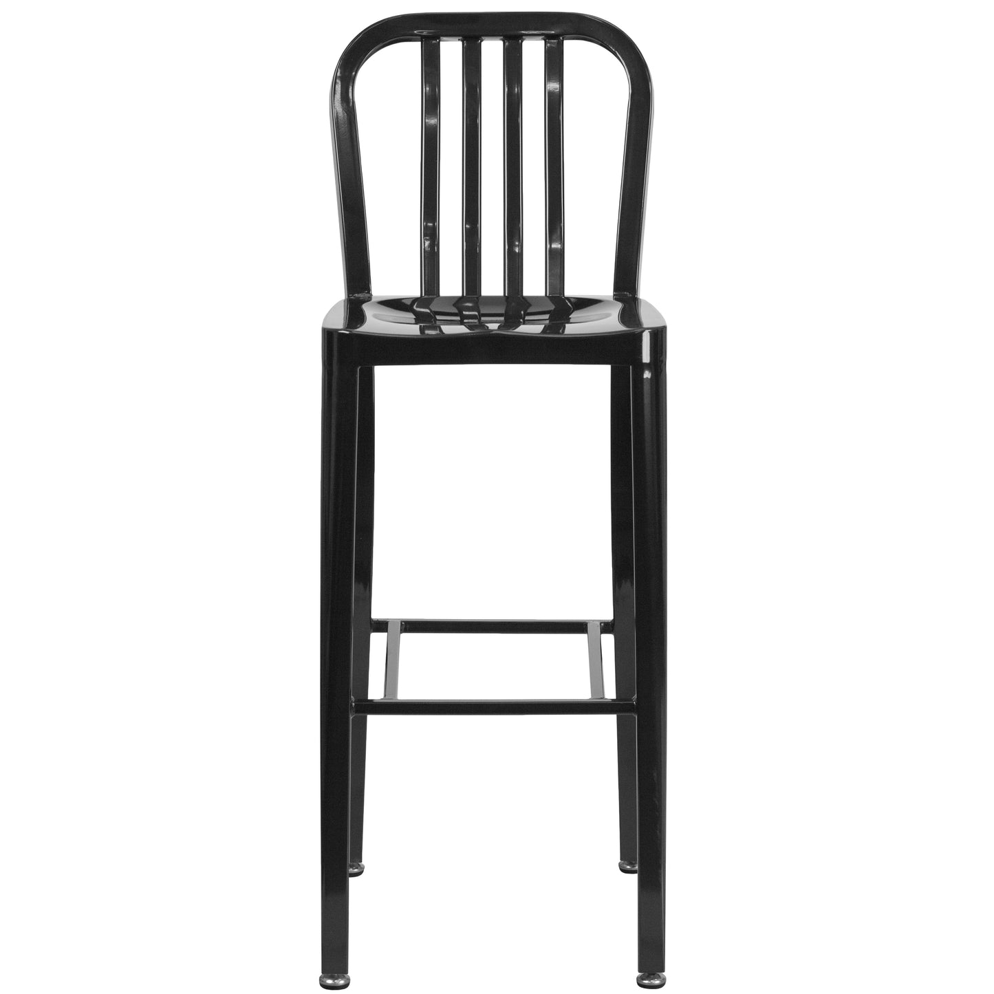 Gael Commercial Grade 30" High Black Metal Indoor-Outdoor Barstool with Vertical Slat Back Black