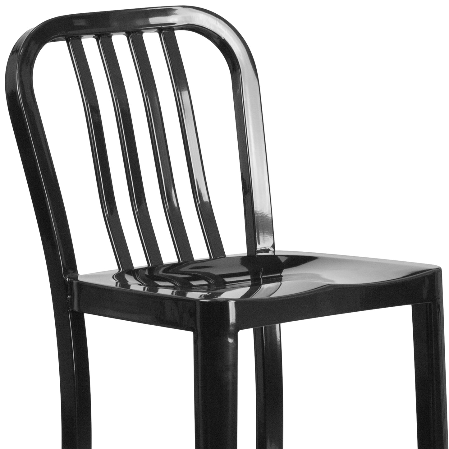 Gael Commercial Grade 30" High Black Metal Indoor-Outdoor Barstool with Vertical Slat Back Black