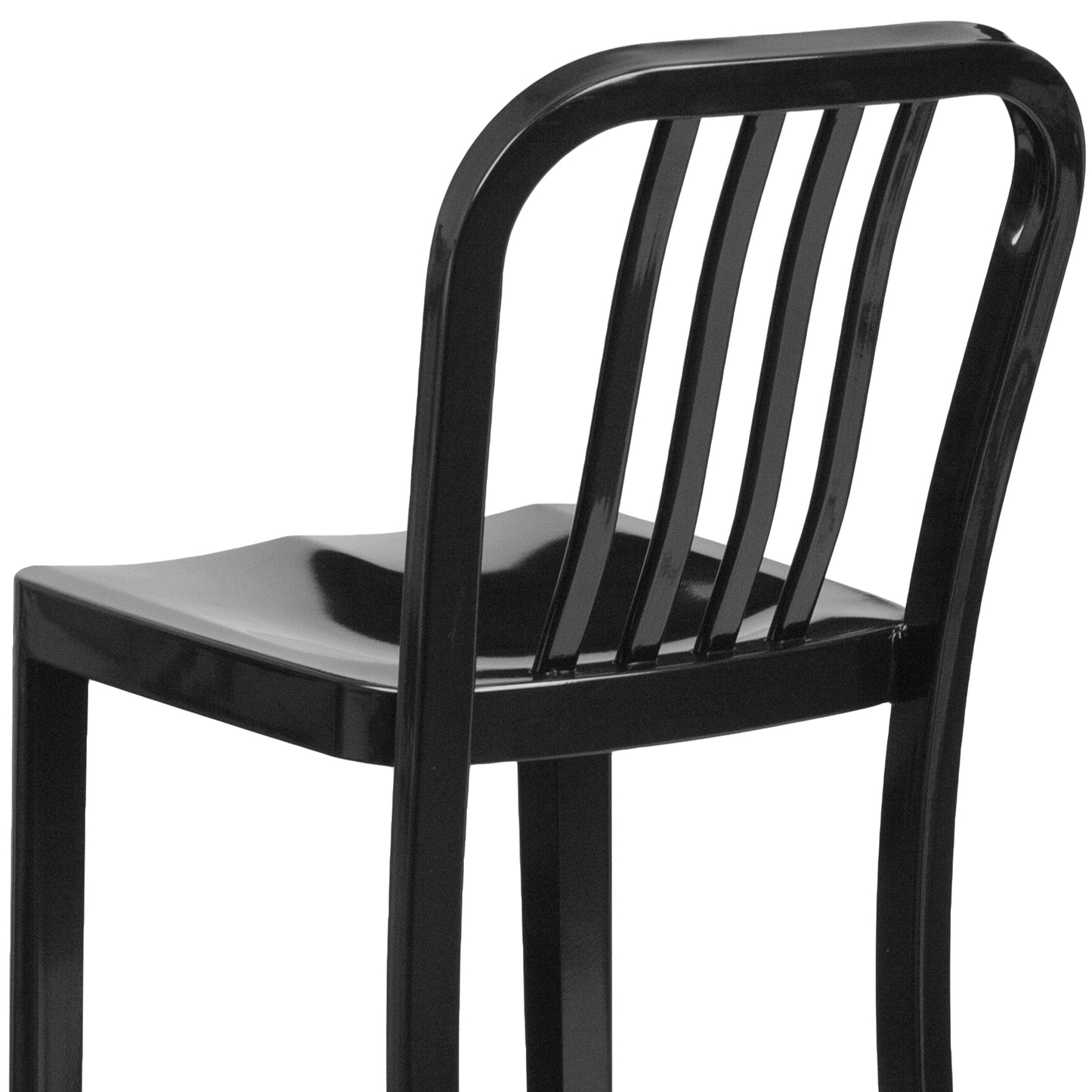 Gael Commercial Grade 30" High Black Metal Indoor-Outdoor Barstool with Vertical Slat Back Black