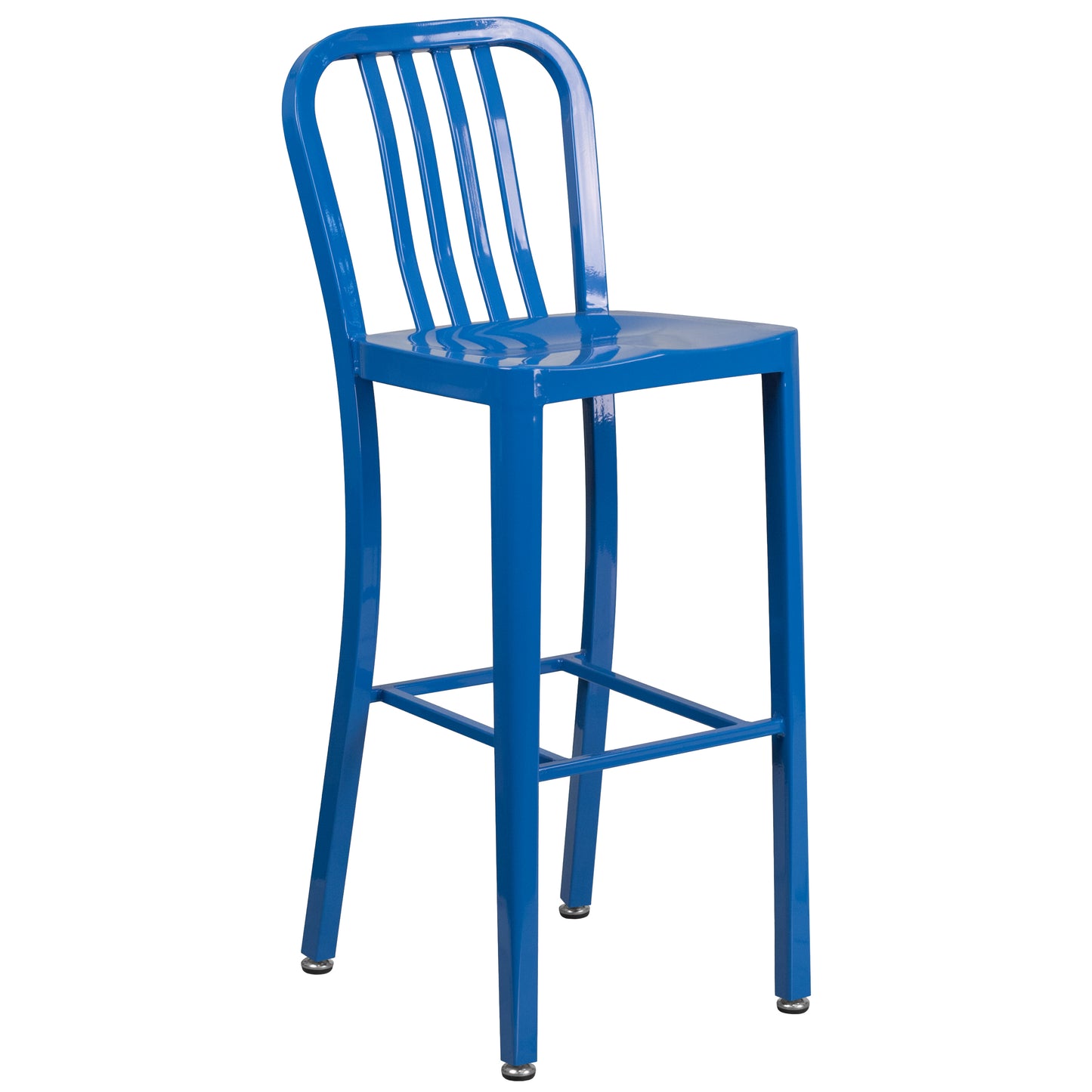 Gael Commercial Grade 30" High Blue Metal Indoor-Outdoor Barstool with Vertical Slat Back Blue