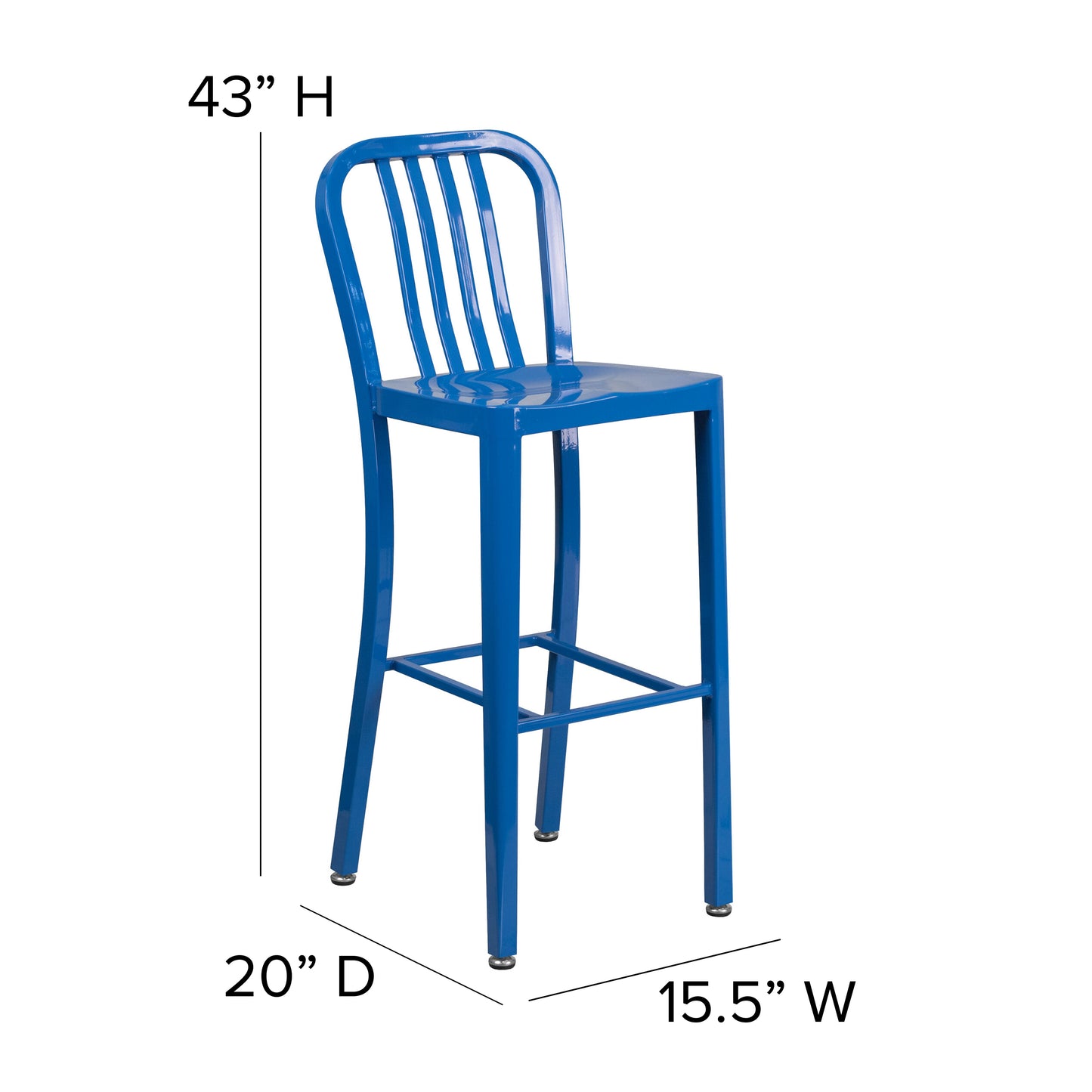 Gael Commercial Grade 30" High Blue Metal Indoor-Outdoor Barstool with Vertical Slat Back Blue