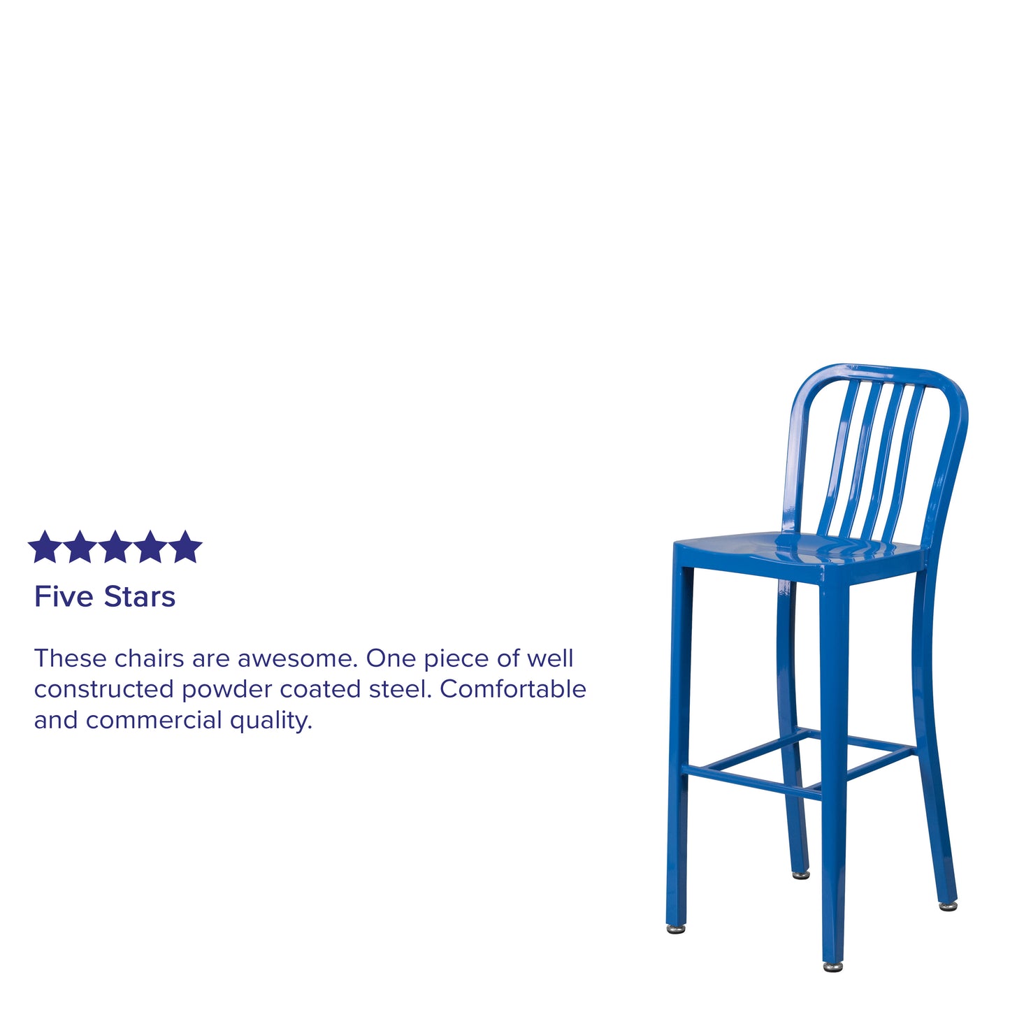 Gael Commercial Grade 30" High Blue Metal Indoor-Outdoor Barstool with Vertical Slat Back Blue