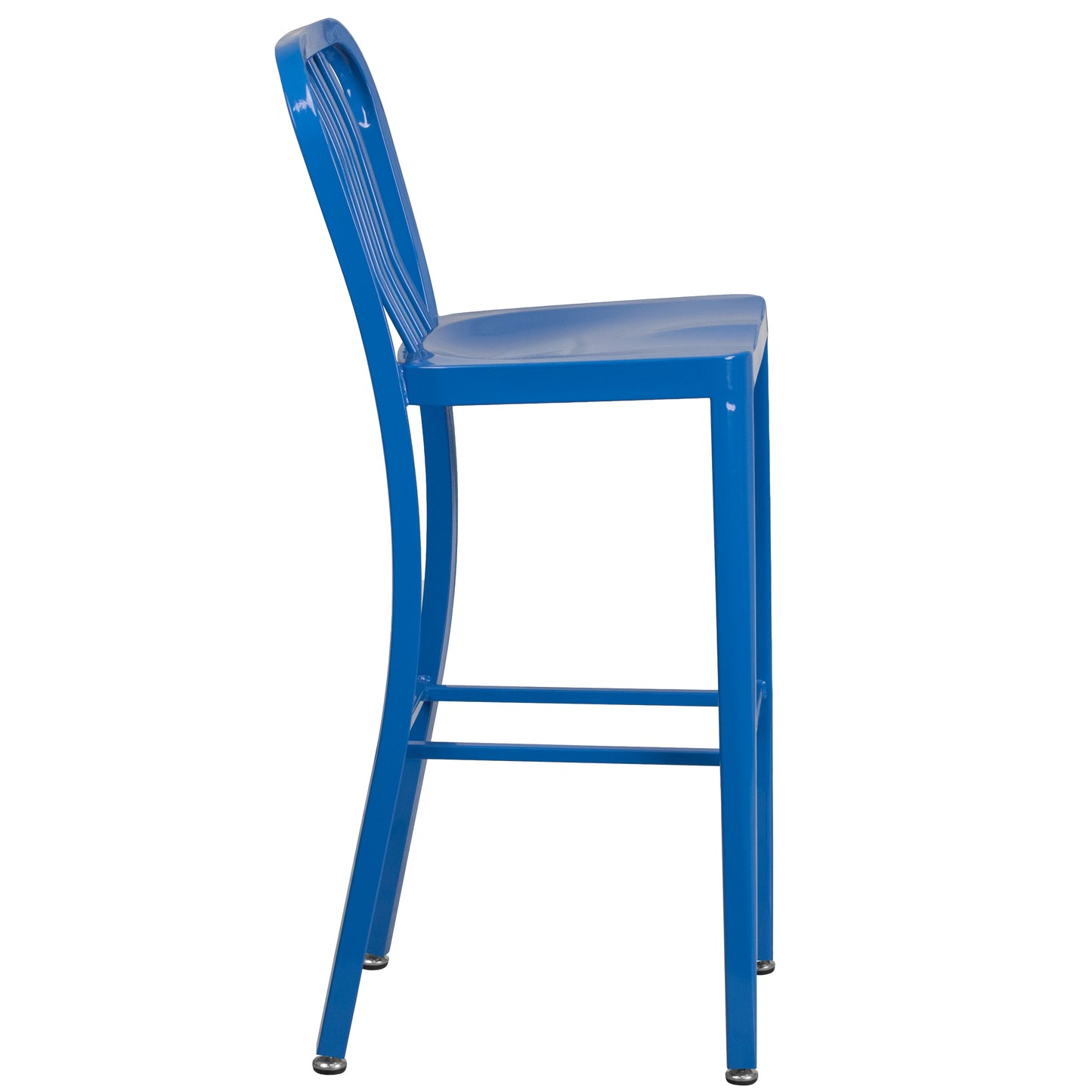 Gael Commercial Grade 30" High Blue Metal Indoor-Outdoor Barstool with Vertical Slat Back Blue