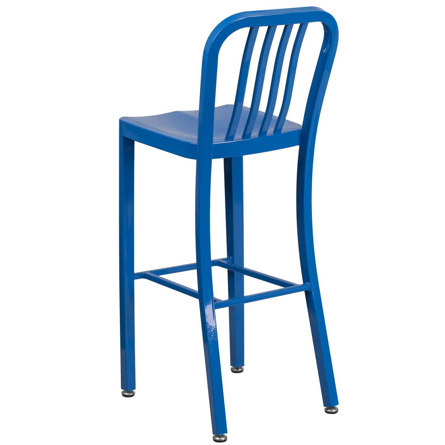 Gael Commercial Grade 30" High Blue Metal Indoor-Outdoor Barstool with Vertical Slat Back Blue