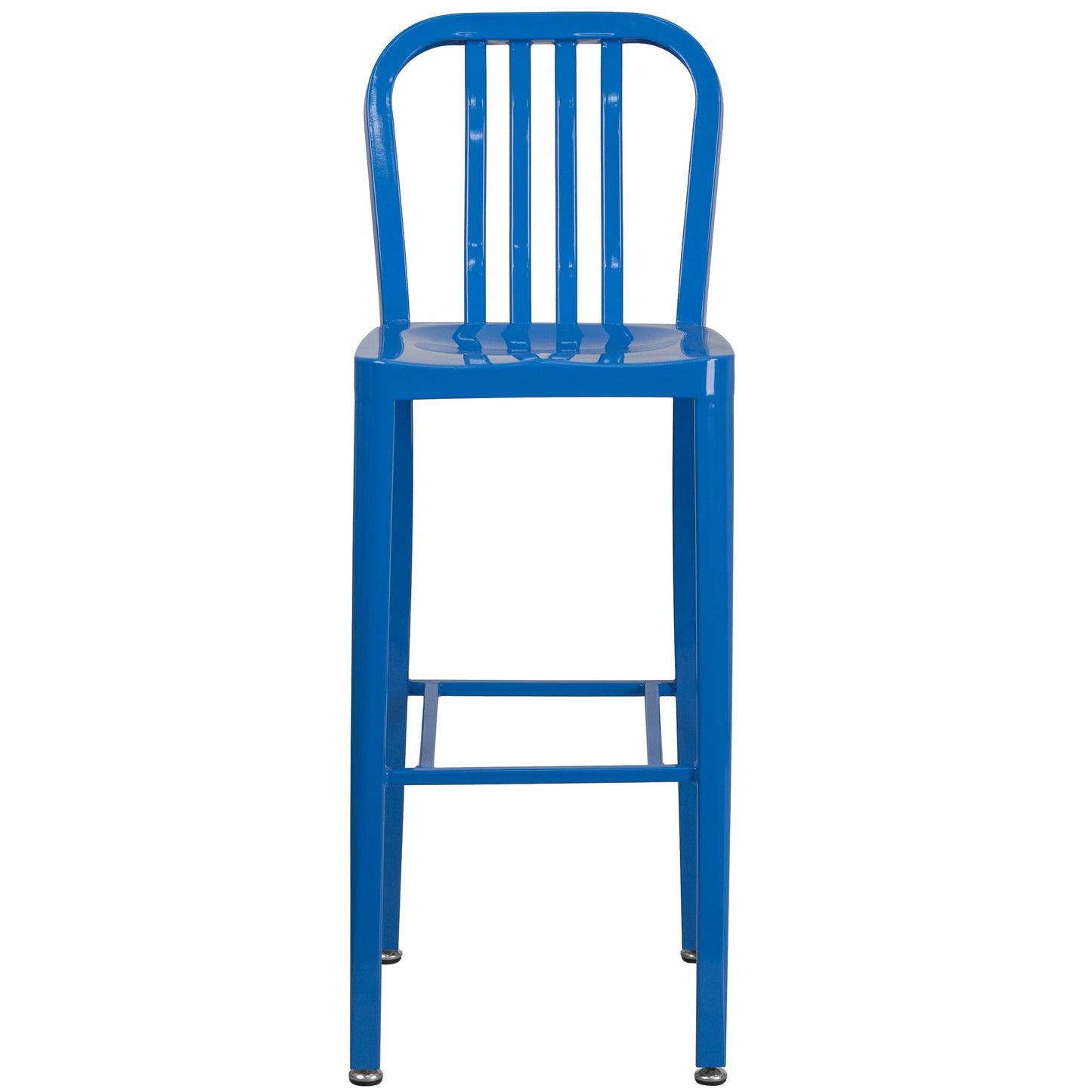 Gael Commercial Grade 30" High Blue Metal Indoor-Outdoor Barstool with Vertical Slat Back Blue