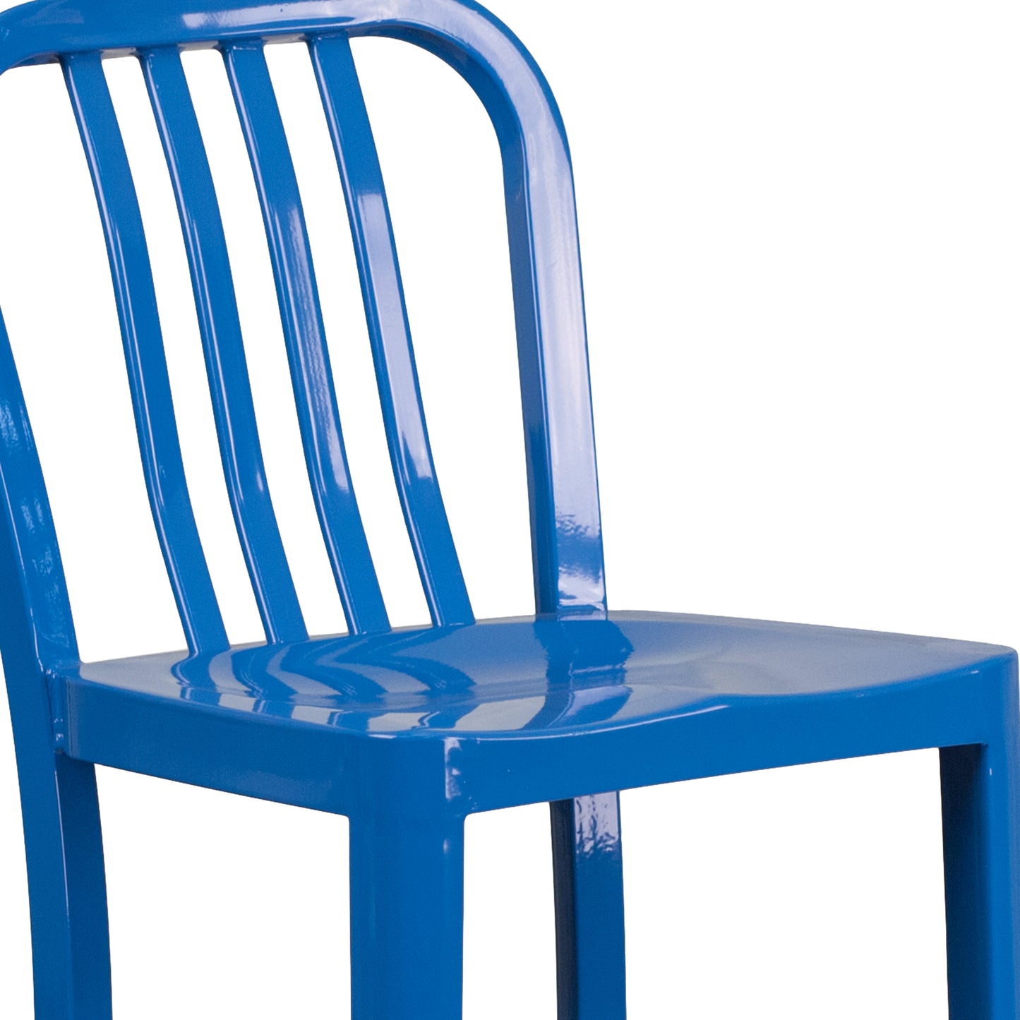 Gael Commercial Grade 30" High Blue Metal Indoor-Outdoor Barstool with Vertical Slat Back Blue