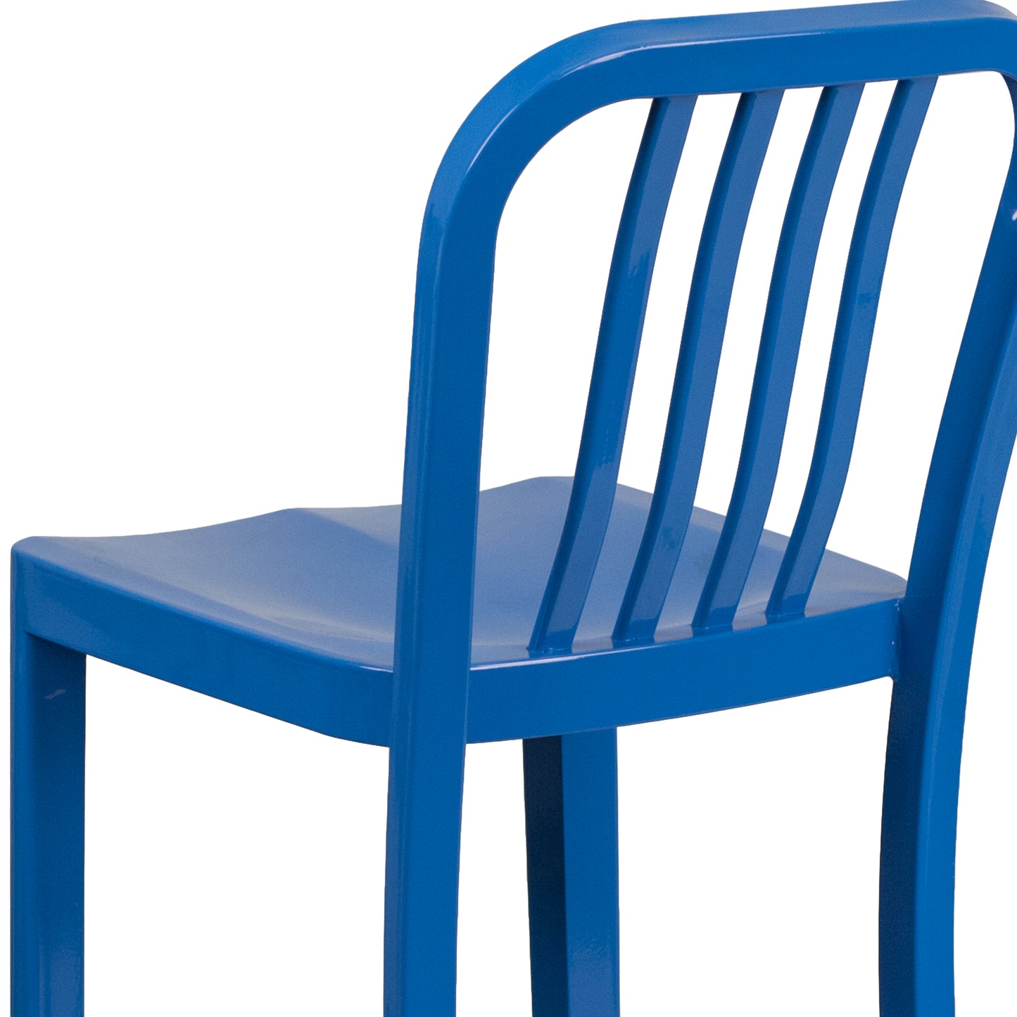 Gael Commercial Grade 30" High Blue Metal Indoor-Outdoor Barstool with Vertical Slat Back Blue