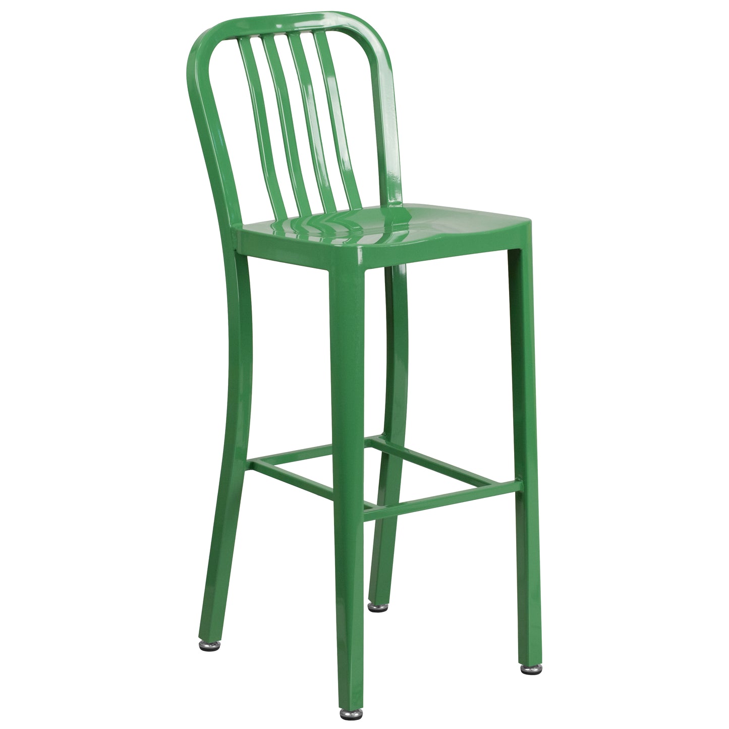 Gael Commercial Grade 30" High Green Metal Indoor-Outdoor Barstool with Vertical Slat Back Green