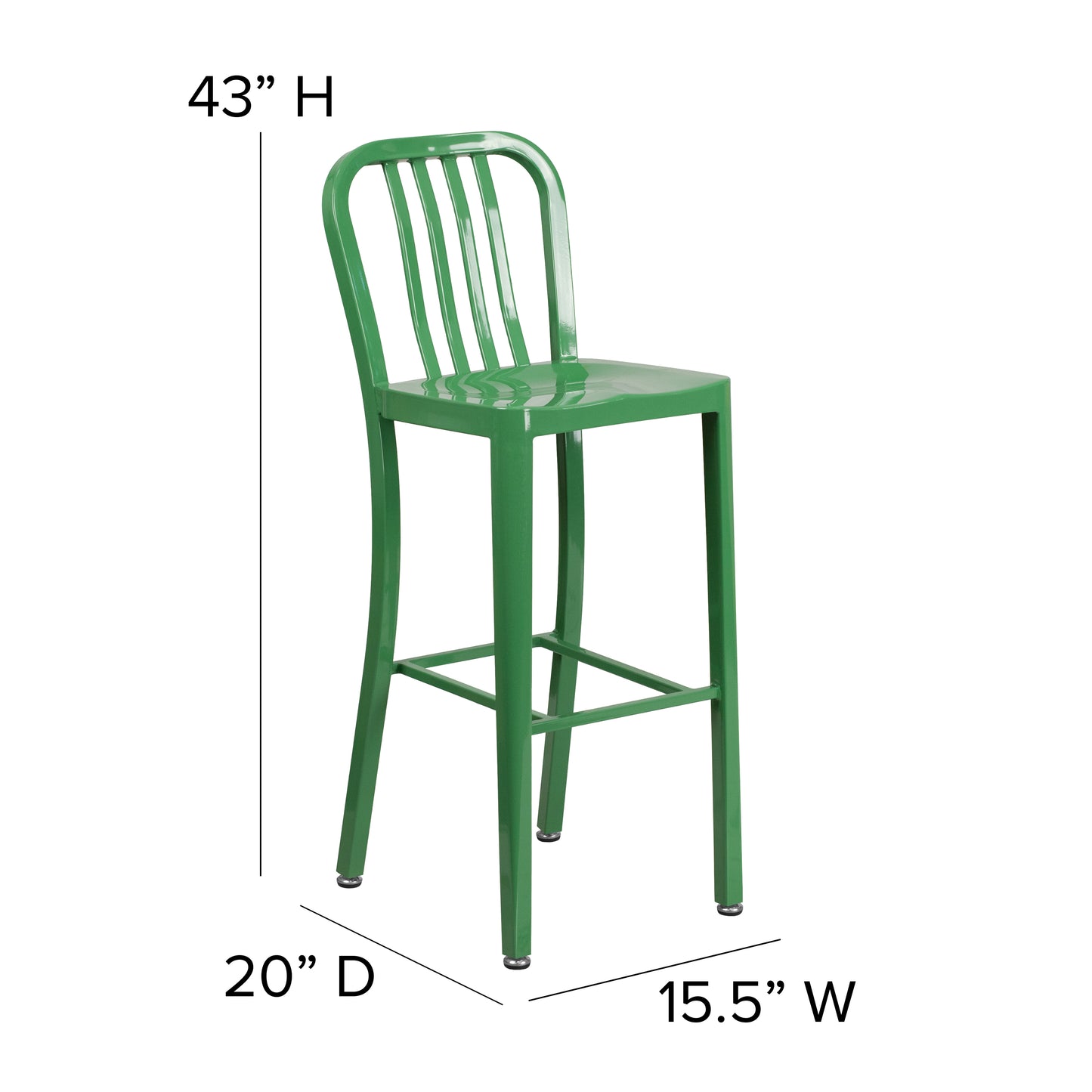Gael Commercial Grade 30" High Green Metal Indoor-Outdoor Barstool with Vertical Slat Back Green