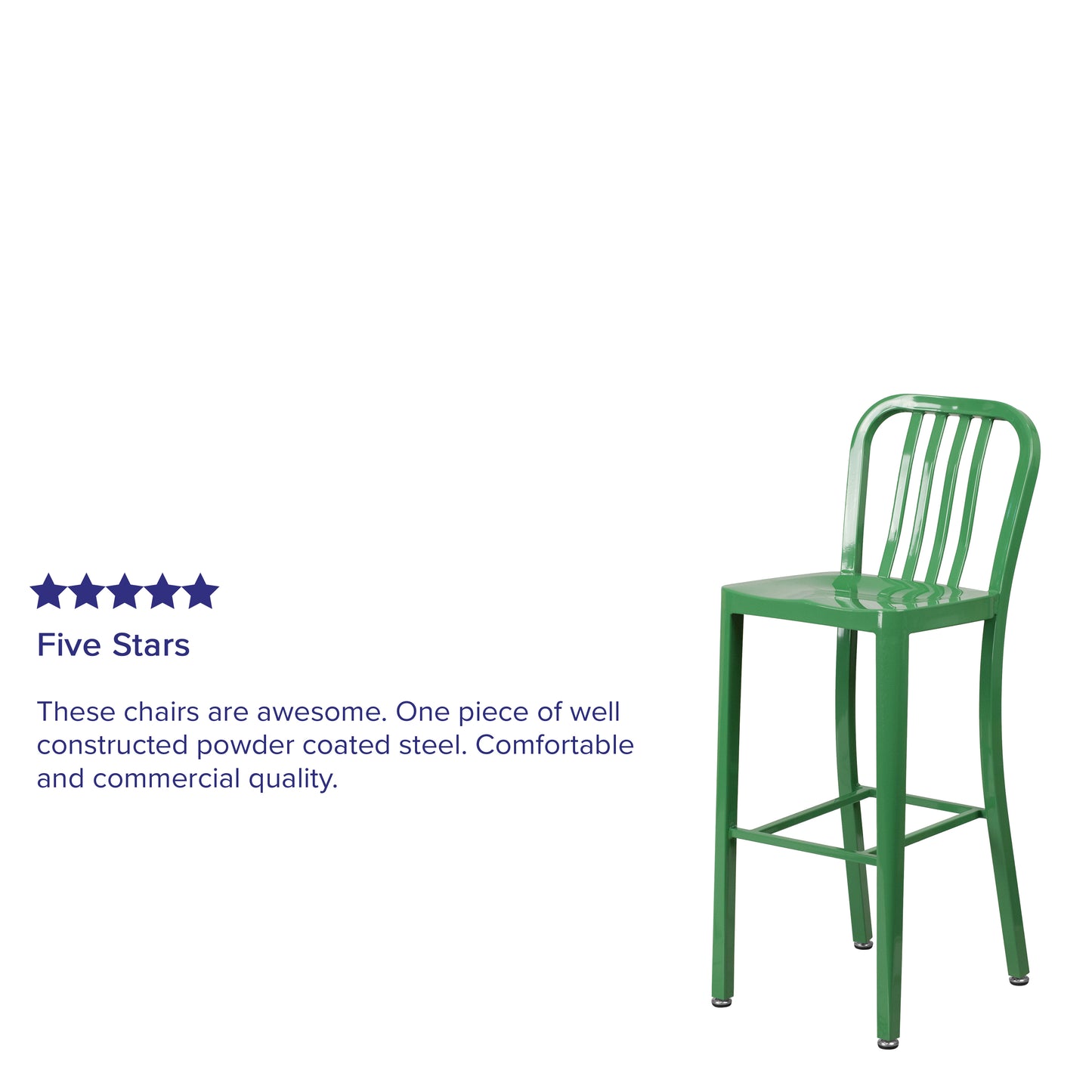 Gael Commercial Grade 30" High Green Metal Indoor-Outdoor Barstool with Vertical Slat Back Green