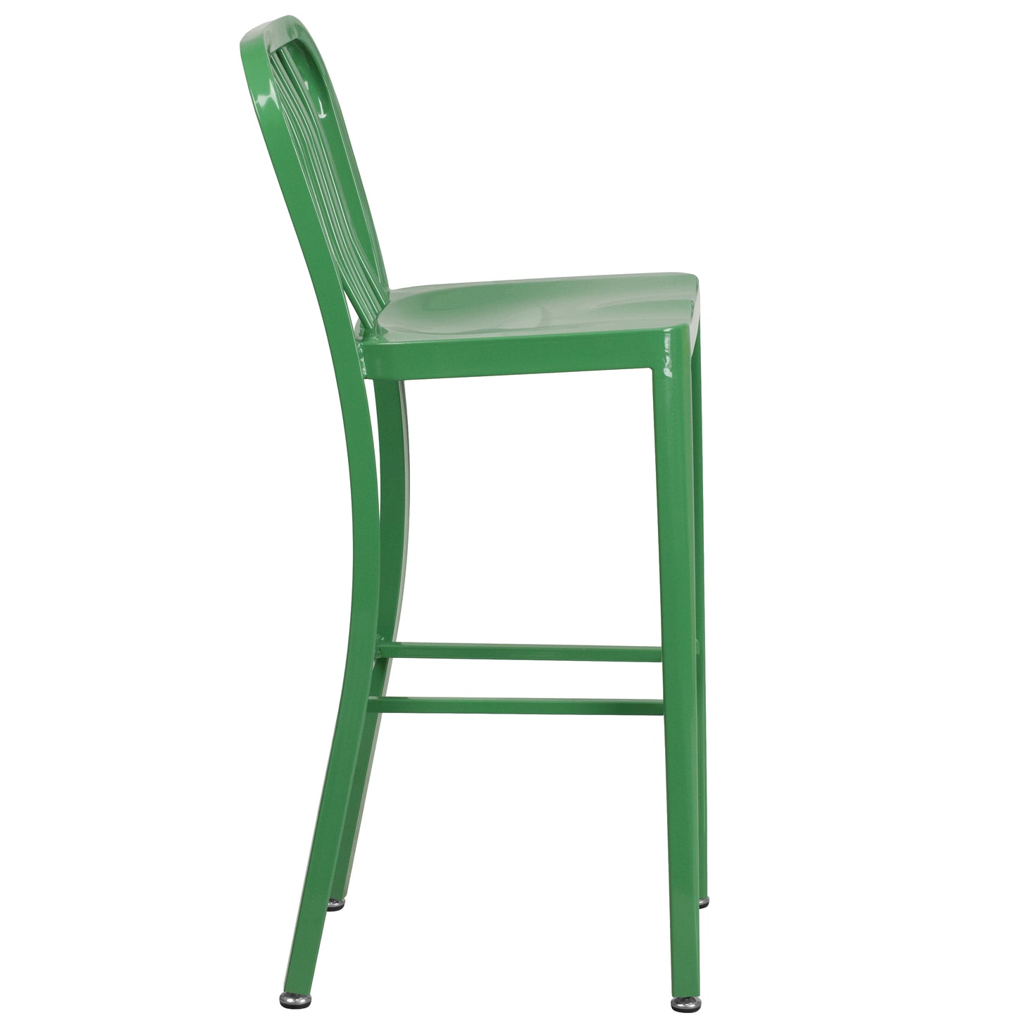 Gael Commercial Grade 30" High Green Metal Indoor-Outdoor Barstool with Vertical Slat Back Green
